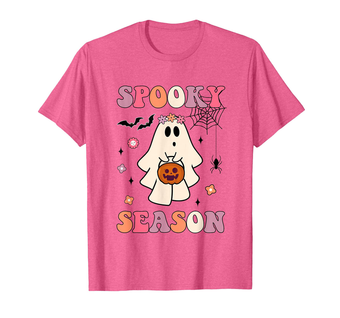 Groovy Halloween Ghost Holding Pumpkin Spooky Season Women T-Shirt