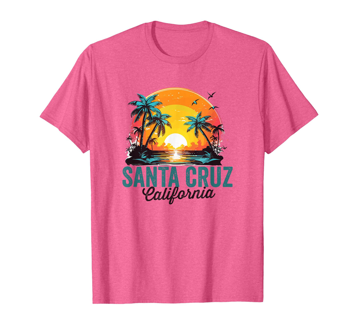 Santa Cruz California Beach Palm Trees Sunset Illustration T-Shirt