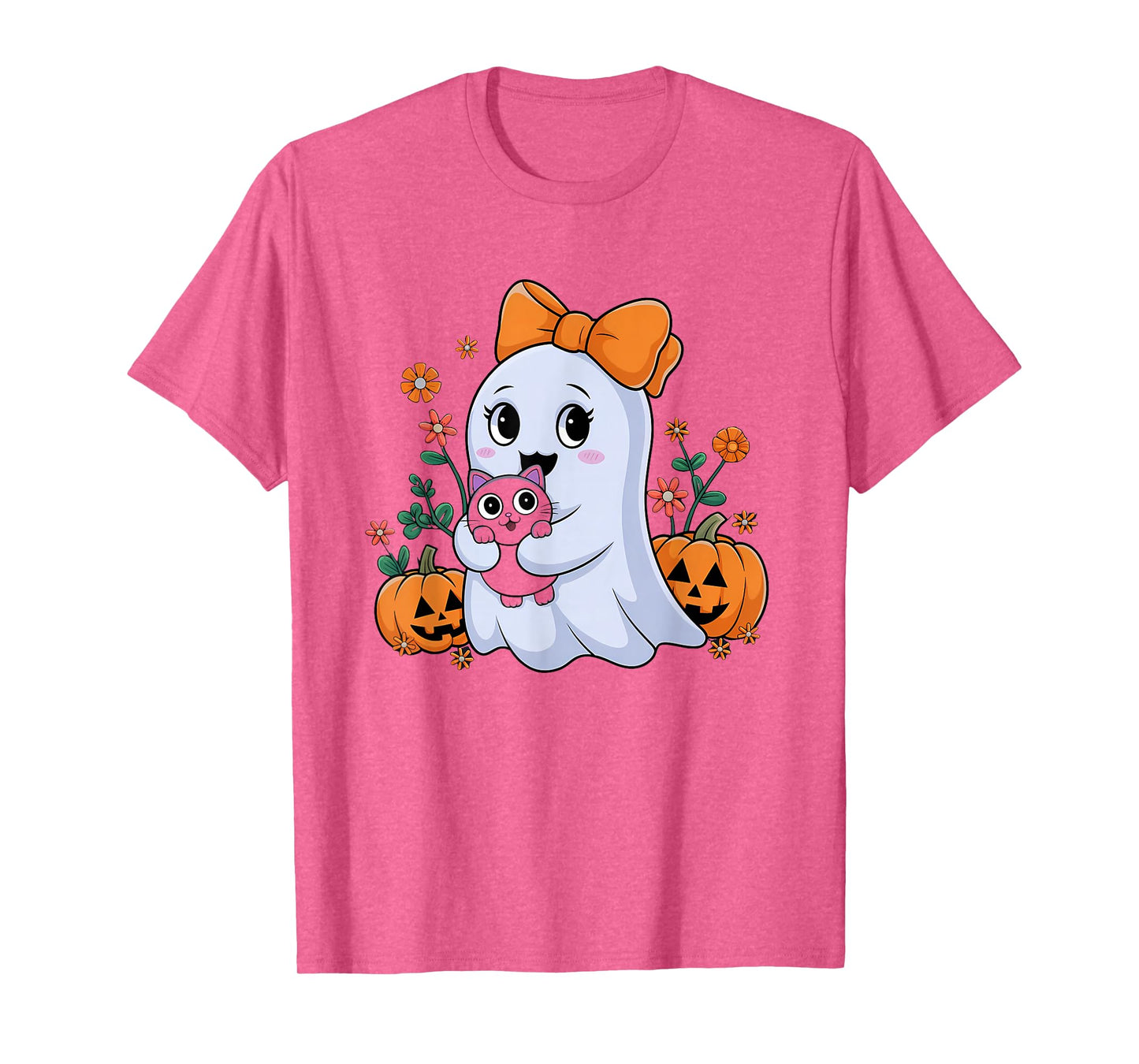 Funny Halloween Ghost Holding Black Cat Groovy Men & Women T-Shirt