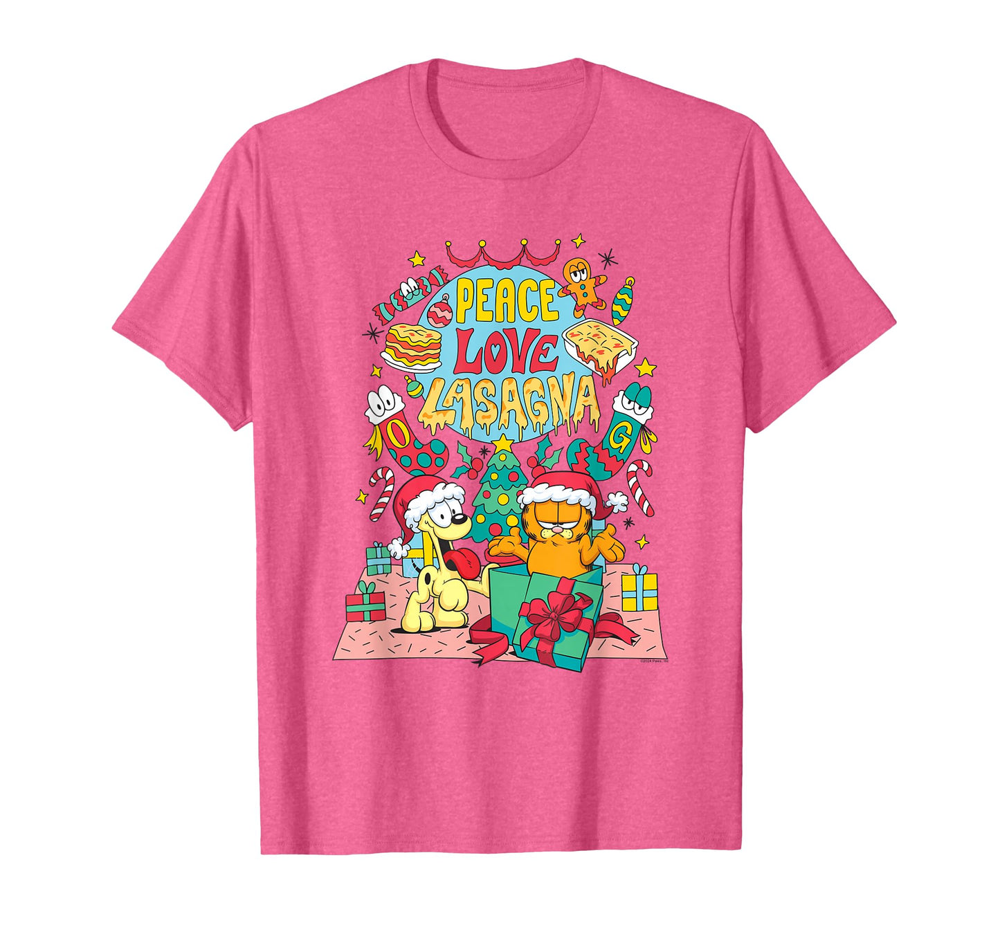 Garfield Peace, Love, Lasagna Funny Christmas Cat Cartoon T-Shirt