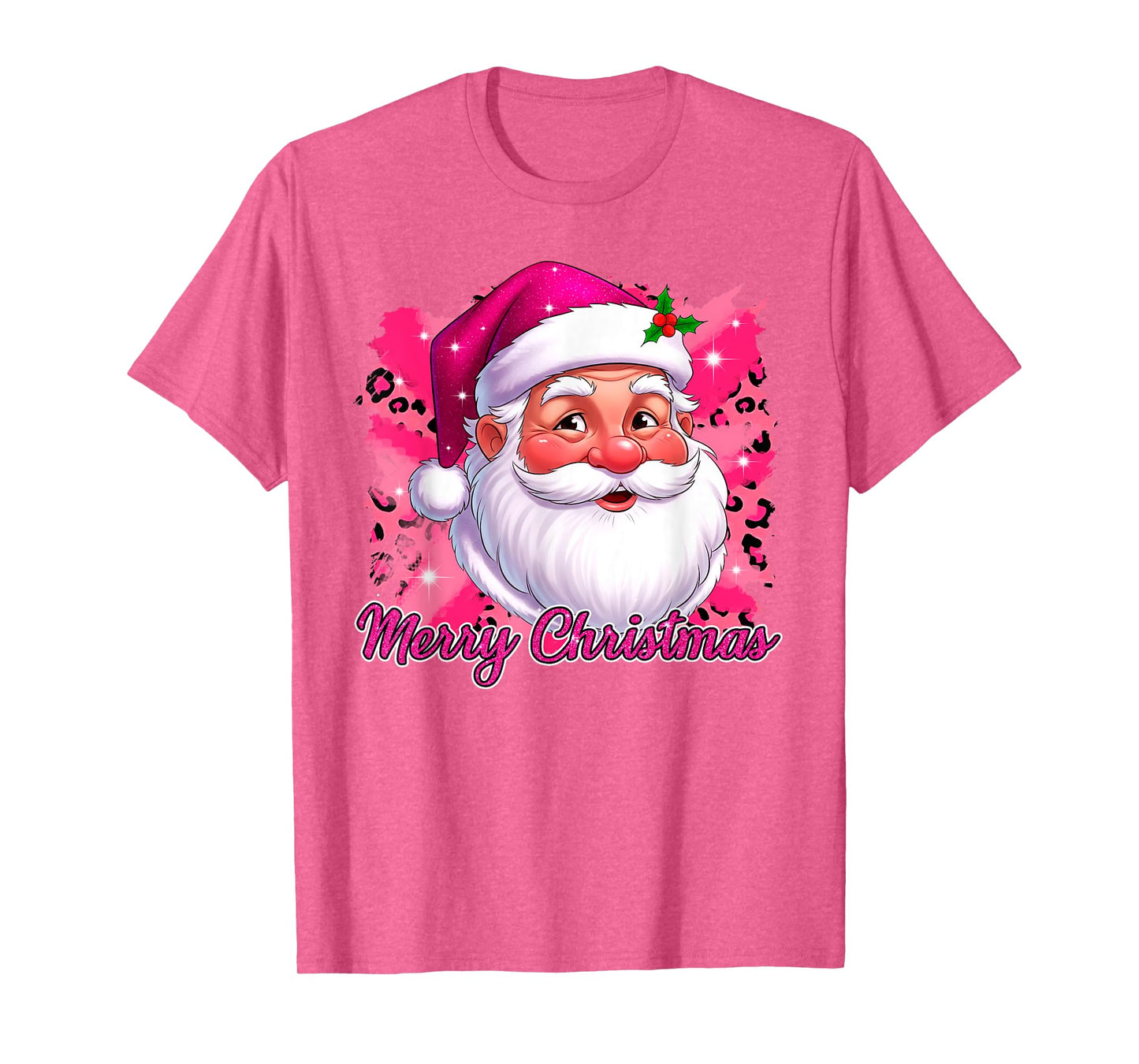 Merry Christmas Santa Claus Pink Leopard Santa Face Xmas T-Shirt