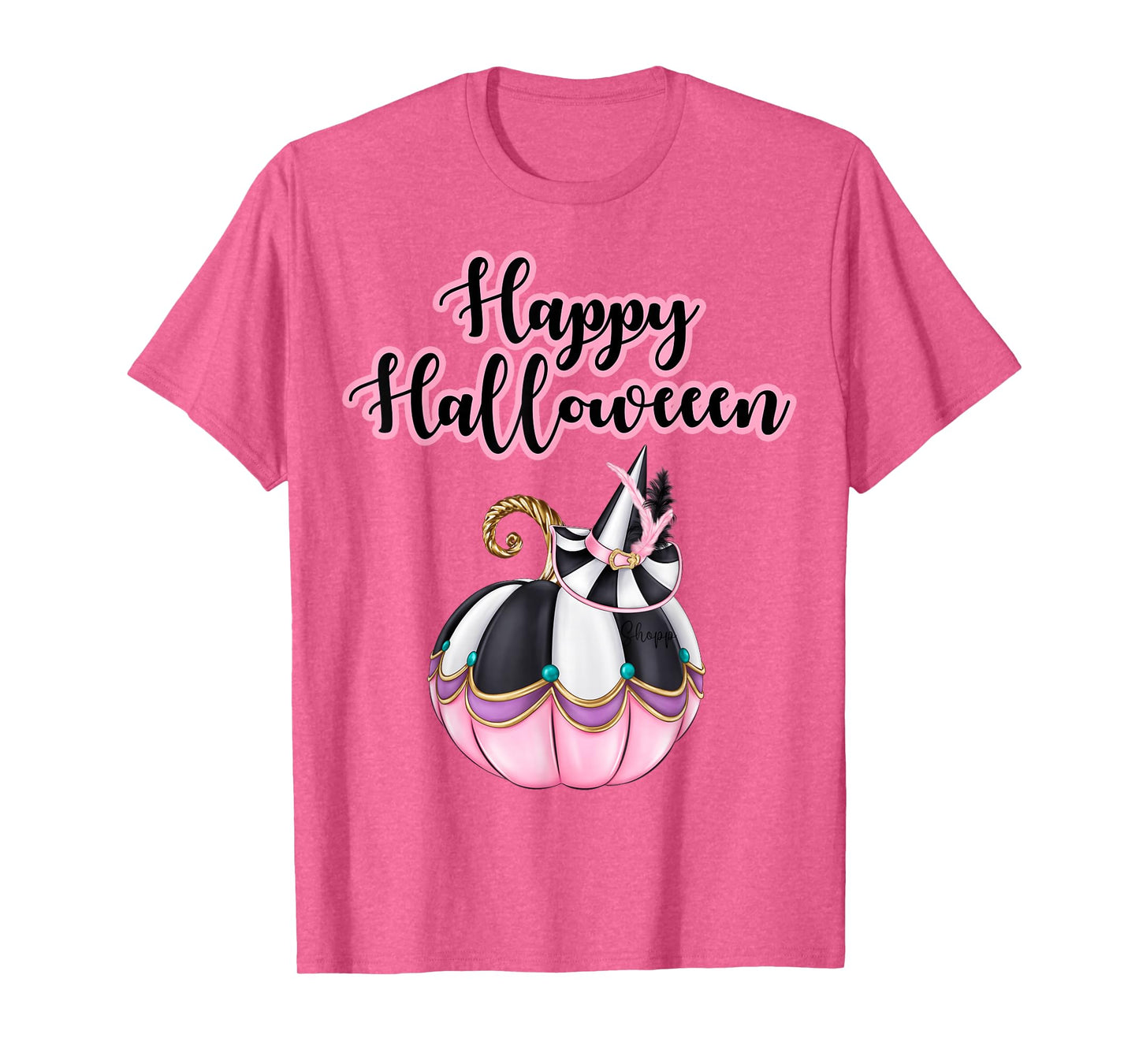 Happy Halloween Pink October Breast Cancer Pumpkin Witch Hat T-Shirt