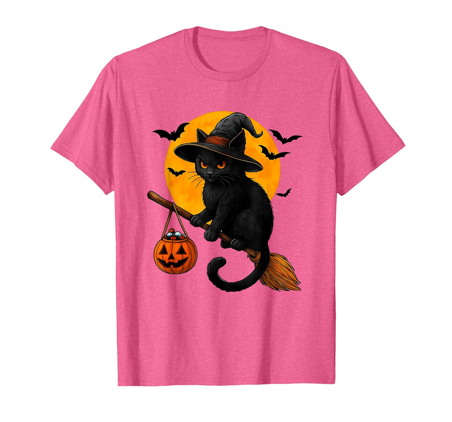 Scary Vintage Black Cat with Witch Hat Full Moon - Halloween T-Shirt