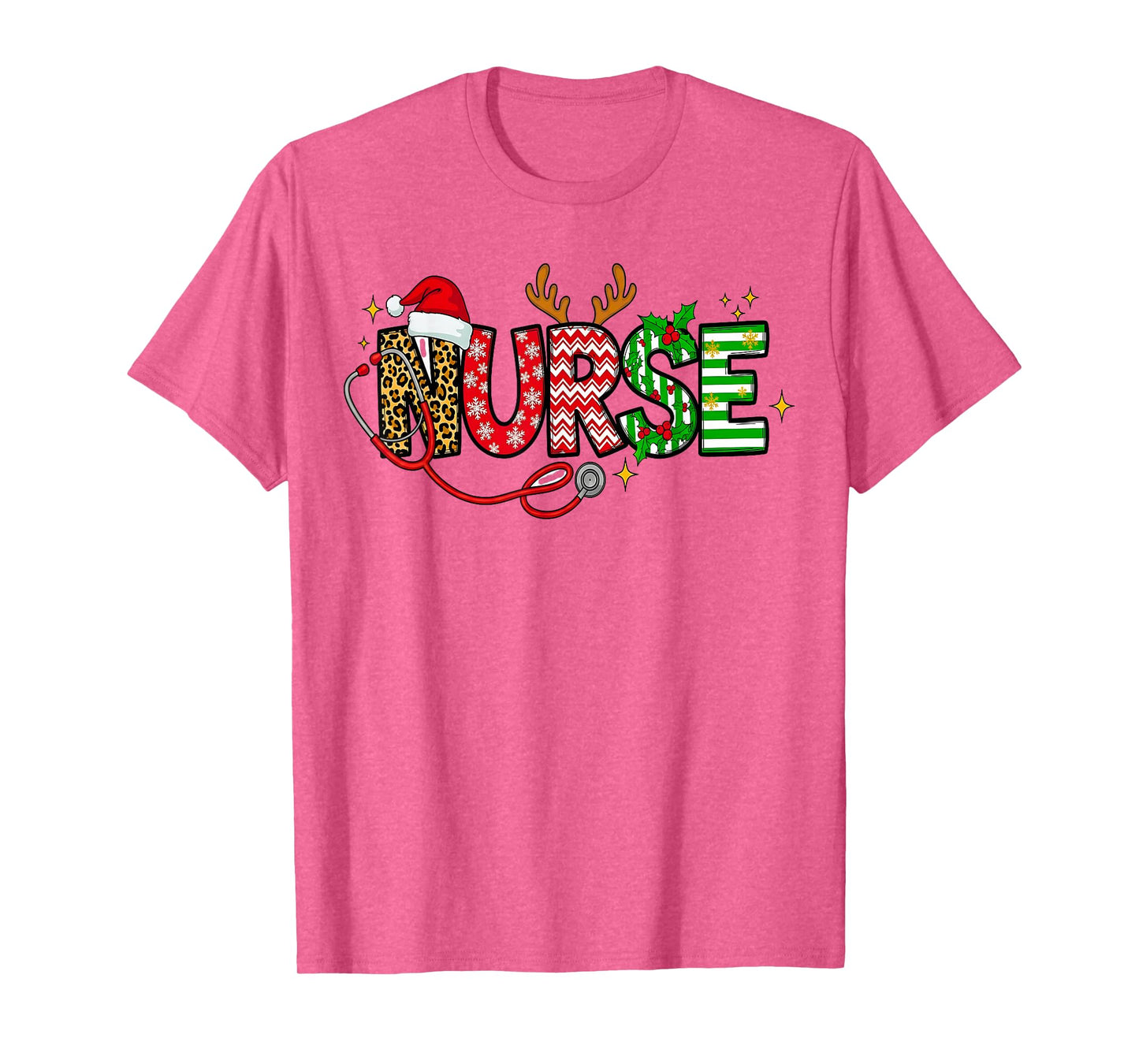 Stethoscope Santa Hat Reindeer Xmas Christmas Nurse T-Shirt