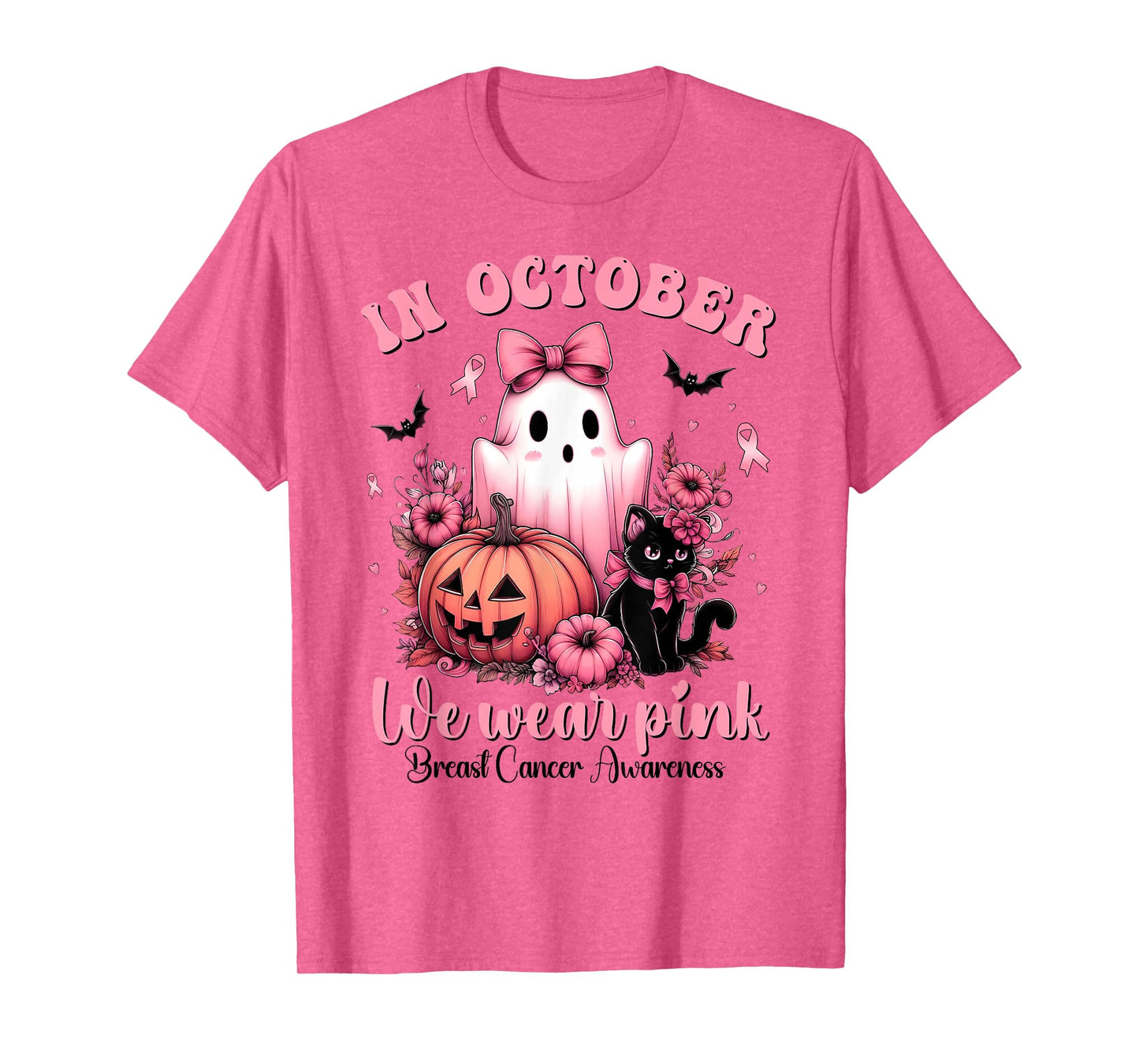 Breast Cancer Women Halloween in October We Wear Pink Witch T-Shirt