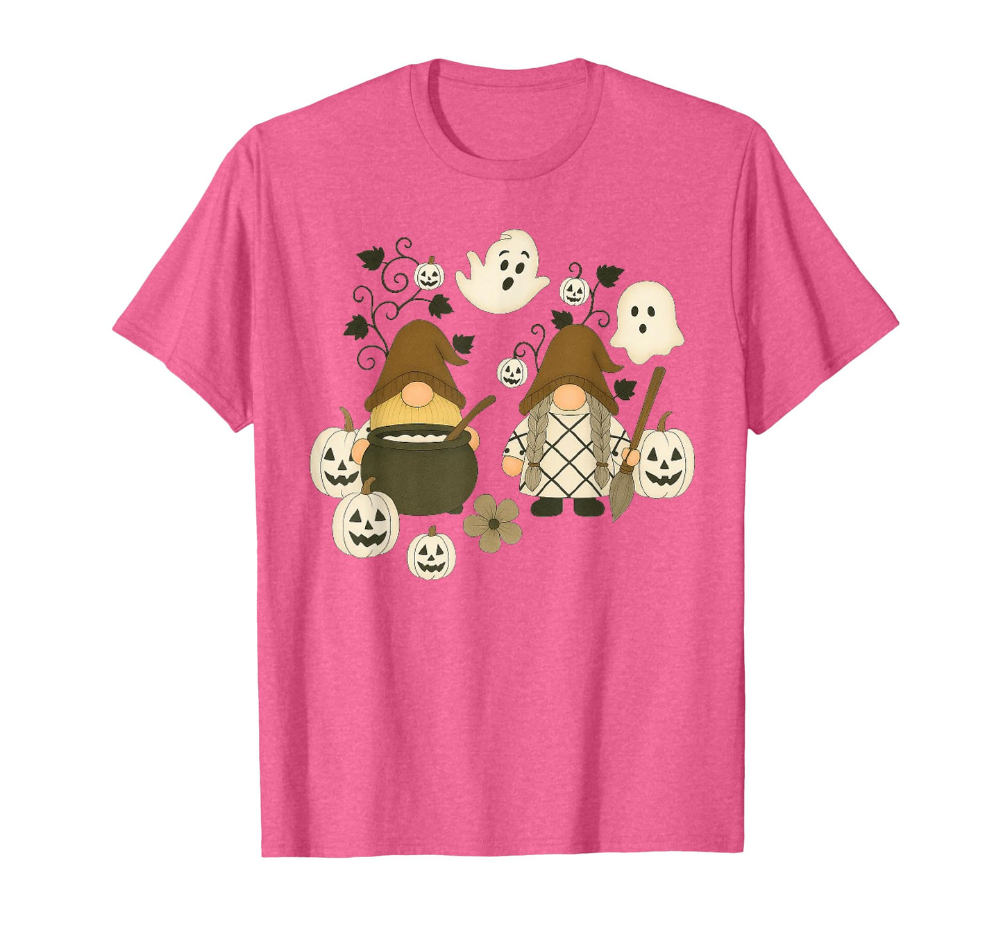 Funny Gnome Halloween with Pumpkin Ghost Leopard Design T-Shirt