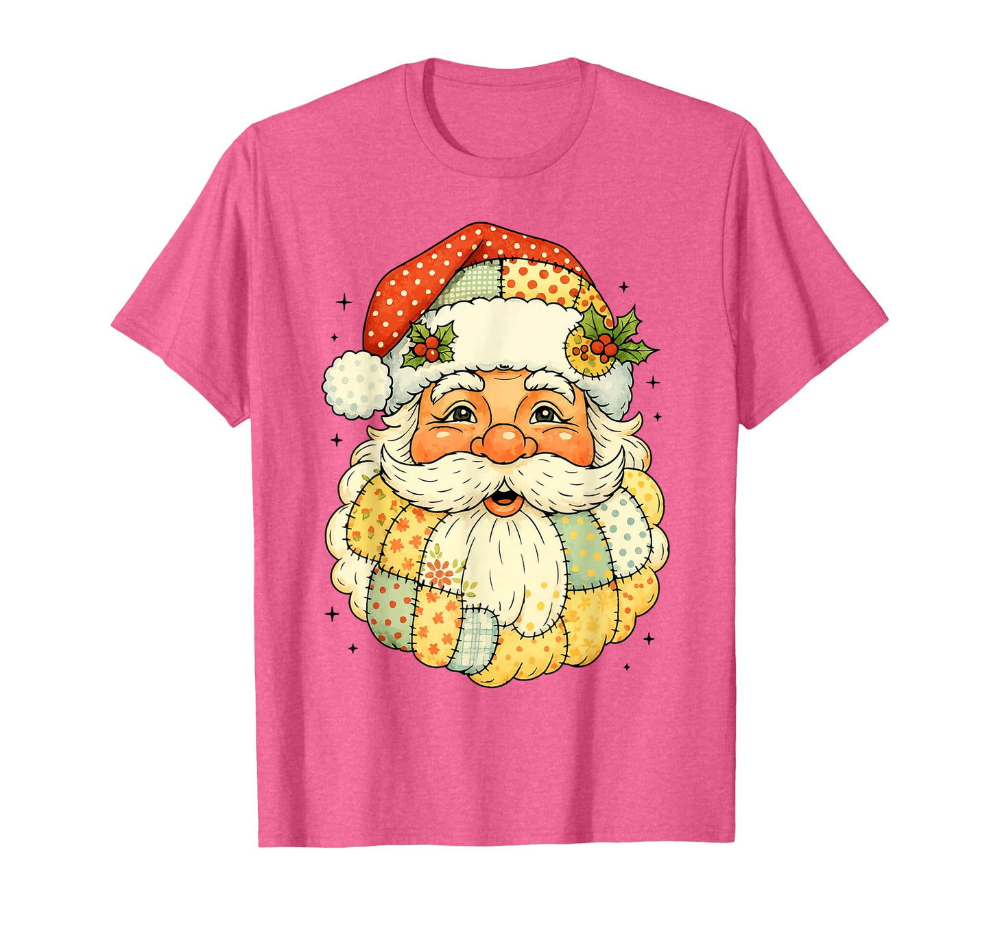 Retro Patchwork Santa Claus Funny Vintage Christmas T-Shirt