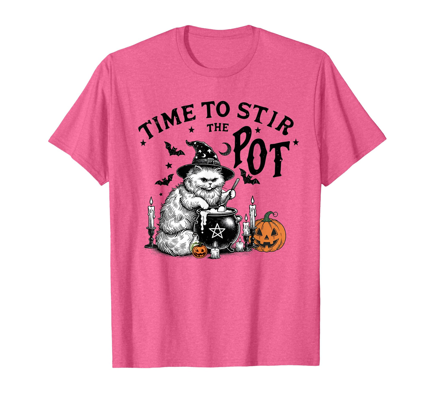 Time to Stir The Pot Funny Cat Witch Halloween Spooky Season T-Shirt