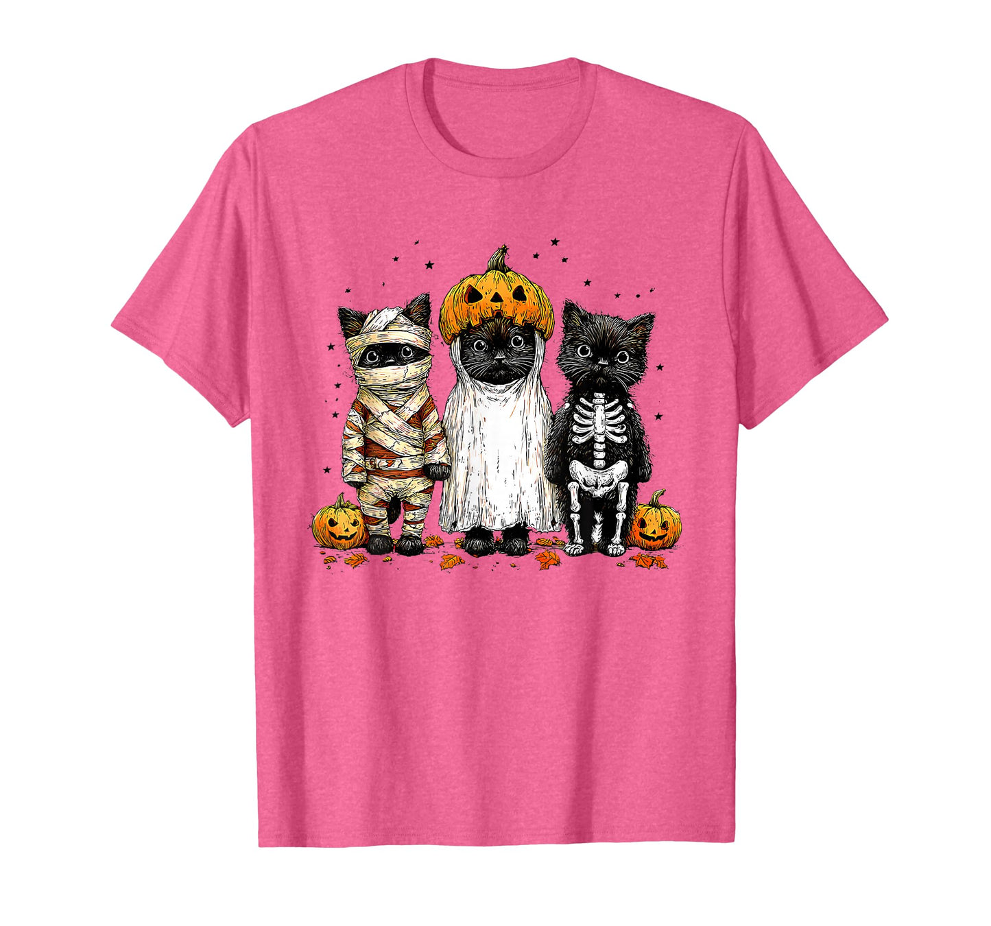 Retro Black Cat Witch Scary Halloween Pumpkin Costume T-Shirt