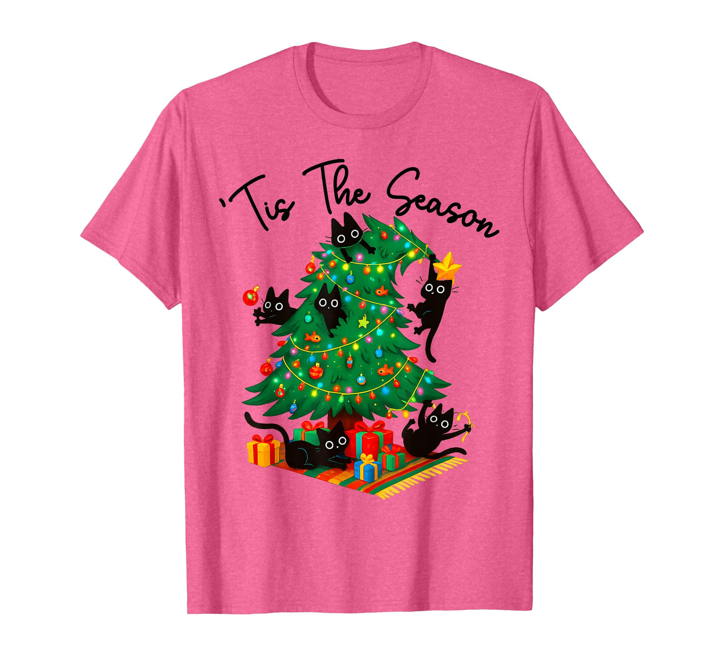 Tis The Season Christmas Tree Cute Black Cat Matching Family T-Shirt