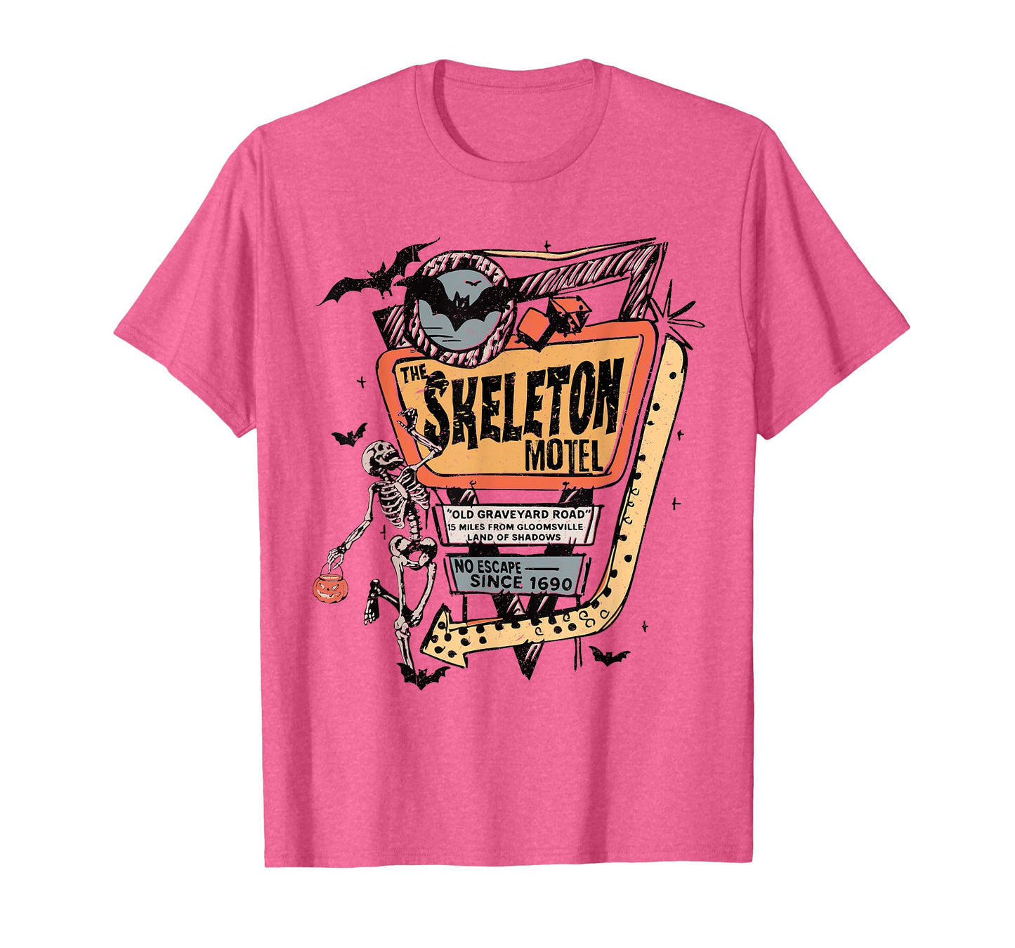 Funny Retro The Skeleton Motel Graveyard Spooky Halloween T-Shirt