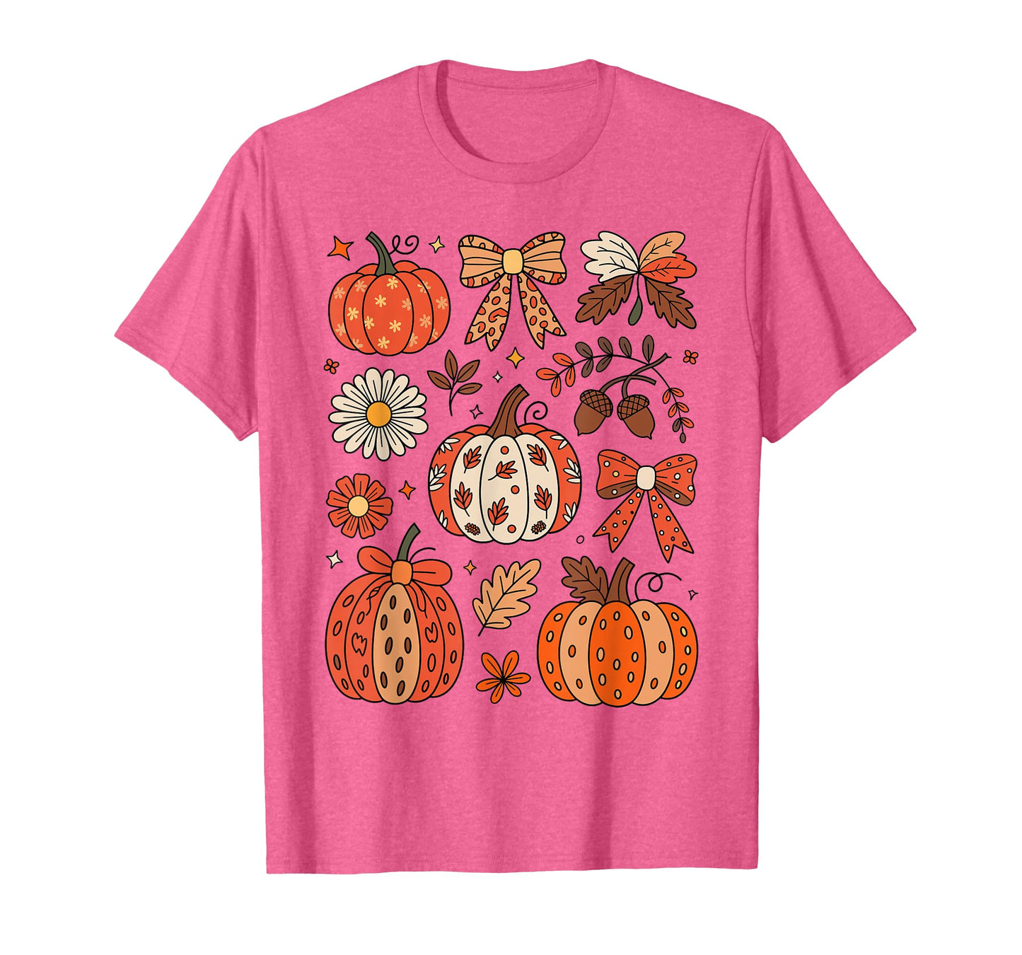 Fall Boho Floral Pumpkin Coquette Bow Thanksgiving Vintage T-Shirt