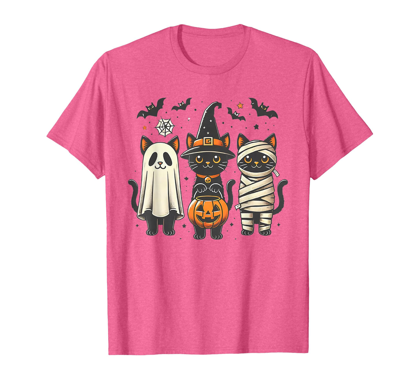 Retro Black Cat Witch Scary Halloween Pumpkin Women Men Kids T-Shirt