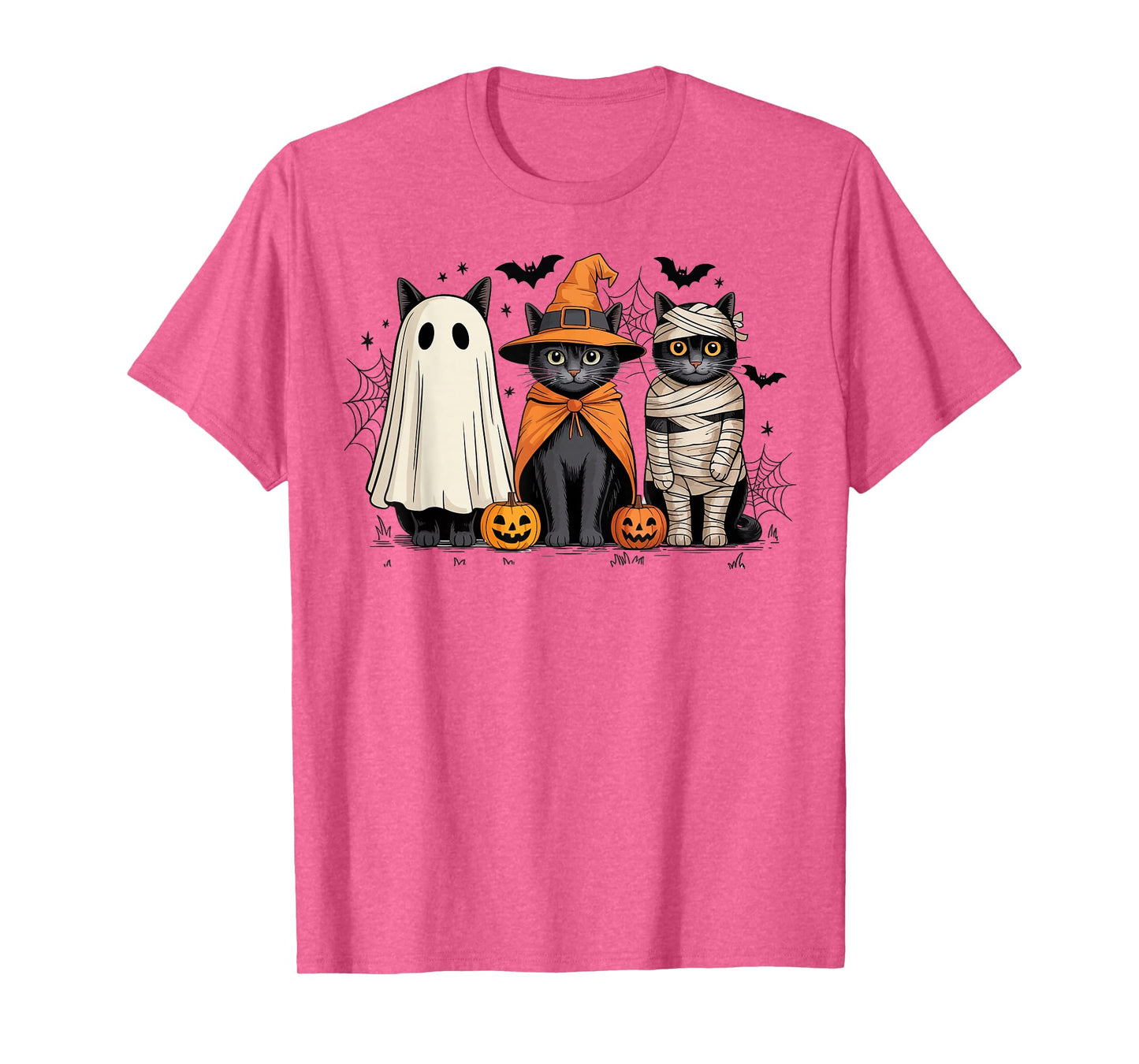 Retro Three Black Cats Witch Pumpkin Scary Halloween Costume T-Shirt