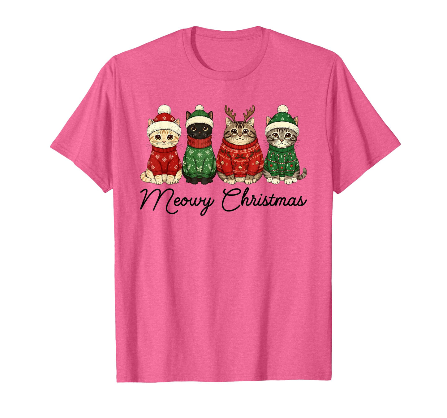 Meowy Christmas Cats Santa Hat Cat Reindeer Family Pajamas T-Shirt