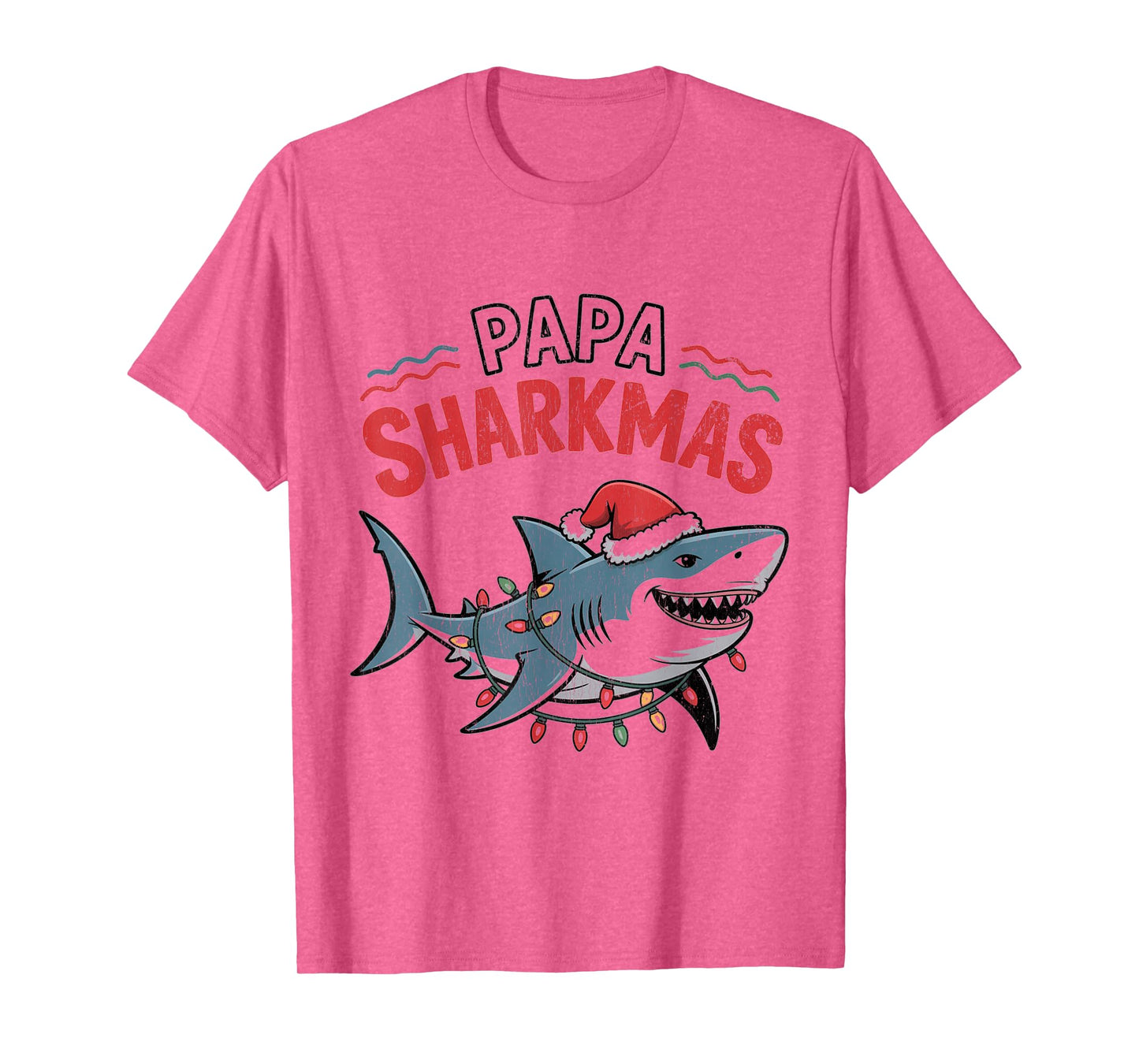 Papa Sharkmas Funny Shark Santa Hat Ugly Christmas Sweater T-Shirt