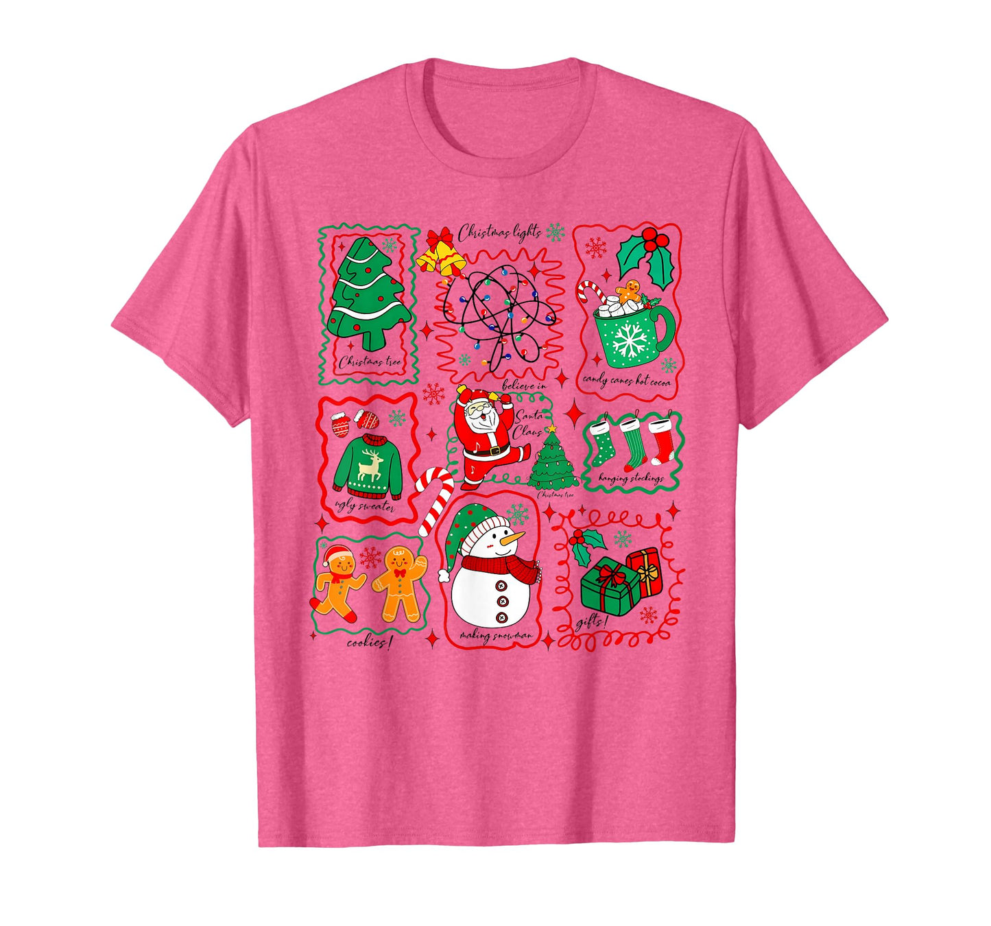 Retro Christmas Santa Claus Cocoa Xmas Tree Snowman T-Shirt