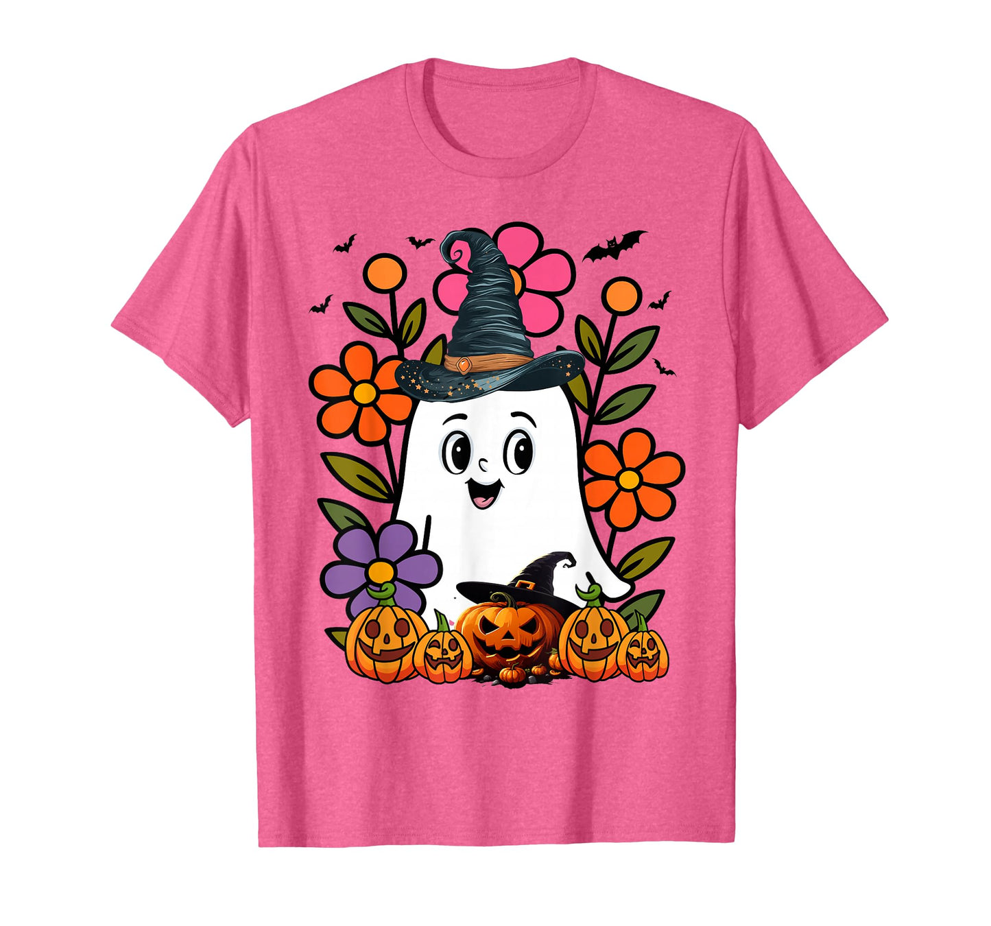 Funny Floral Ghost with Vintage Pumpkin Fall Halloween T-Shirt