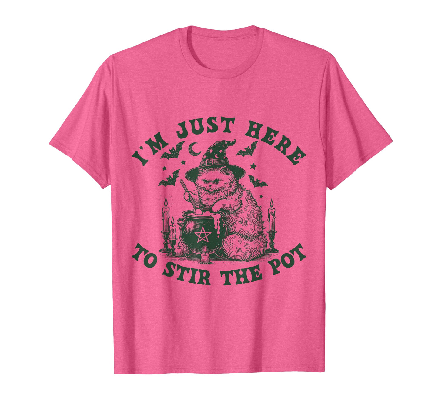 Vintage Witch Feline Stirring Halloween T-Shirt