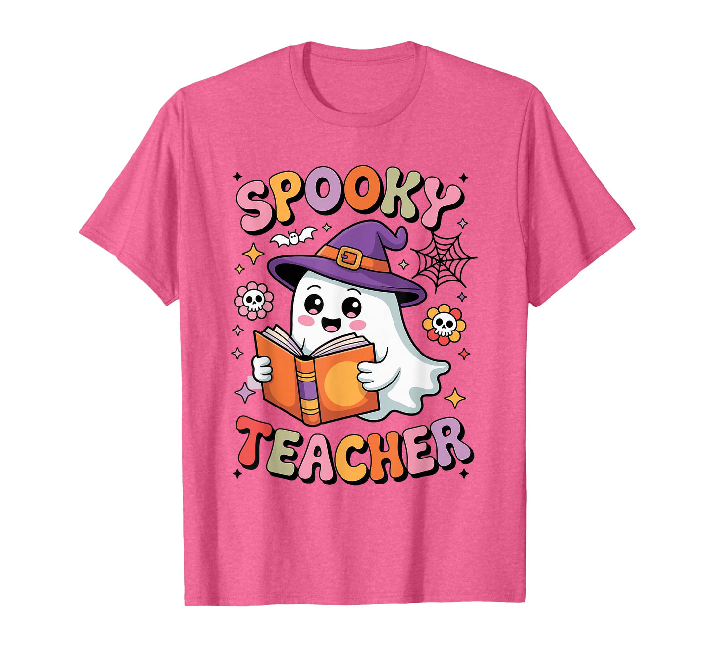 Ghost Reading Book Spooky Teacher Halloween Women T-Shirt