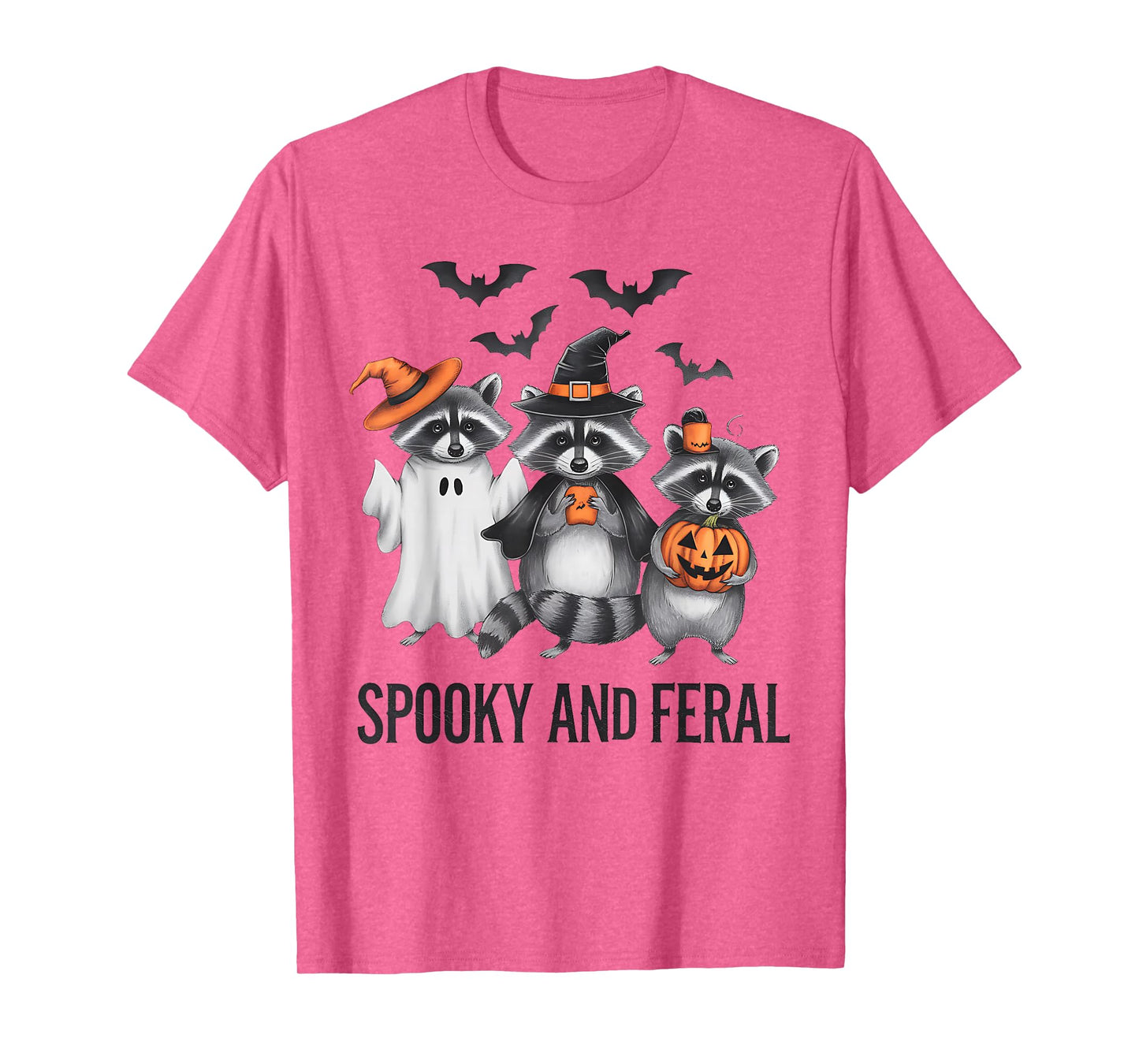 Funny Raccoon Halloween Spooky and Feral Ghost Witch Pumpkin T-Shirt
