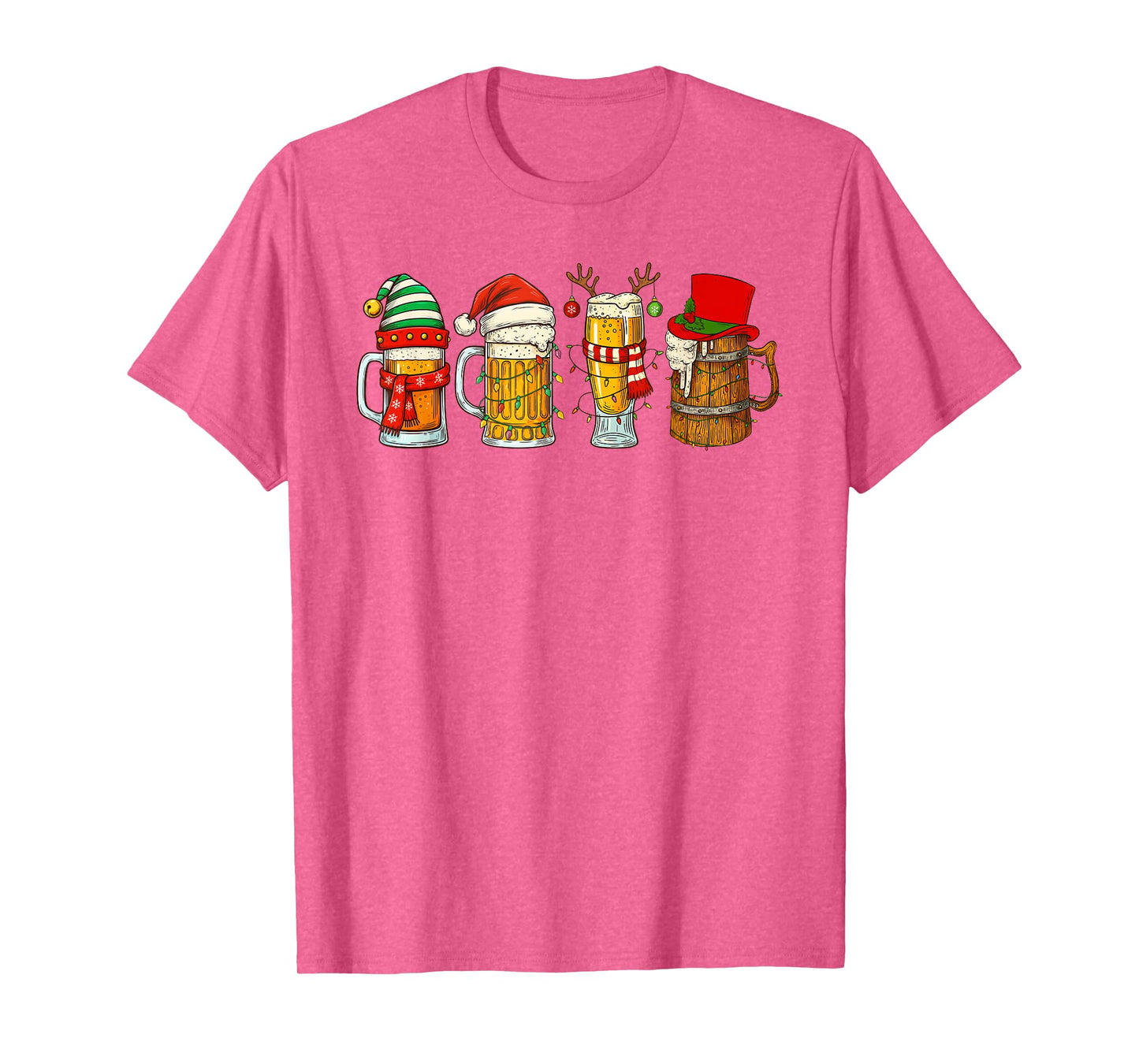 Christmas Beer Mugs Santa Reinbeer Lights Funny Drinking T-Shirt