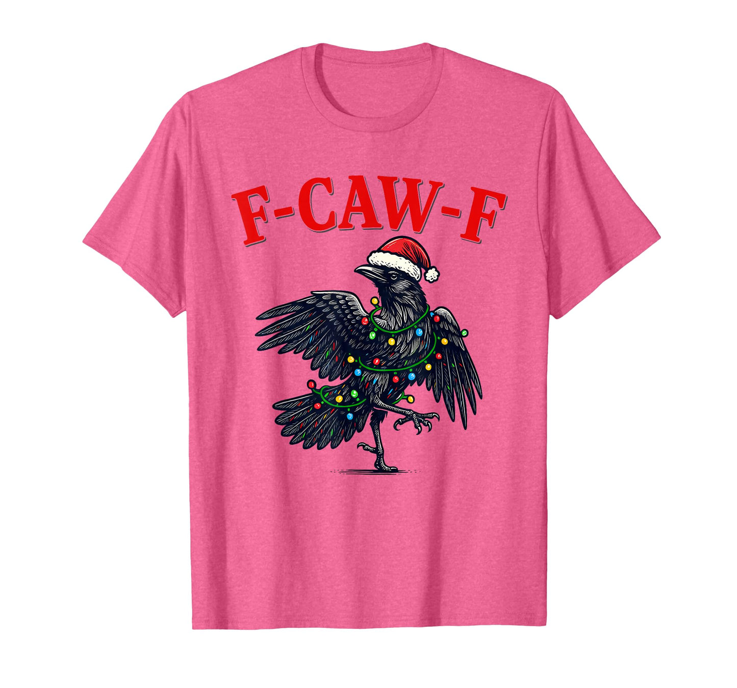 Black Crow F-Caw-F Funny Retro Christmas Lights Santa hat T-Shirt