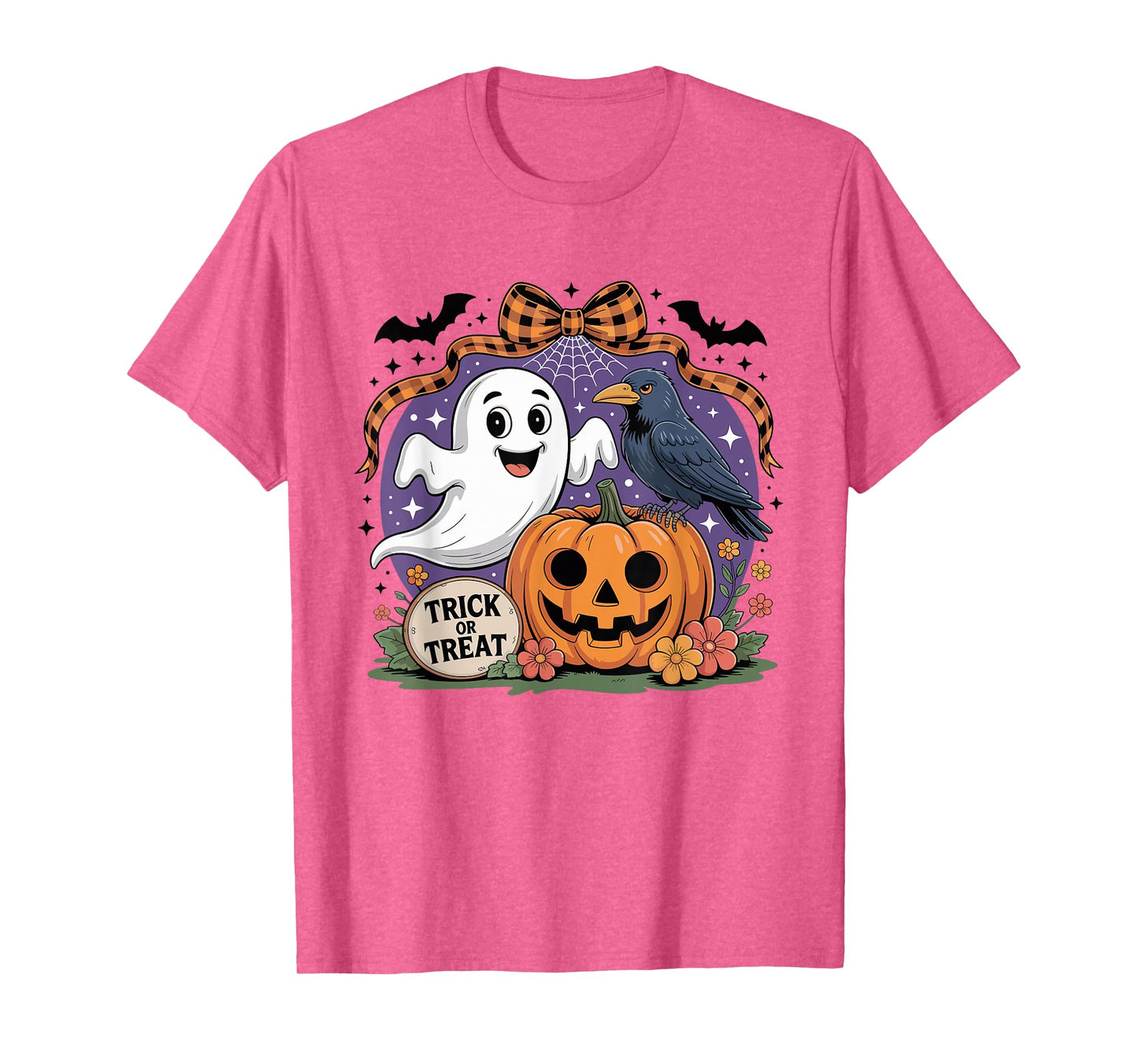 Coquette Floral Ghost Halloween Crow Spooky Trick Or Treat T-Shirt