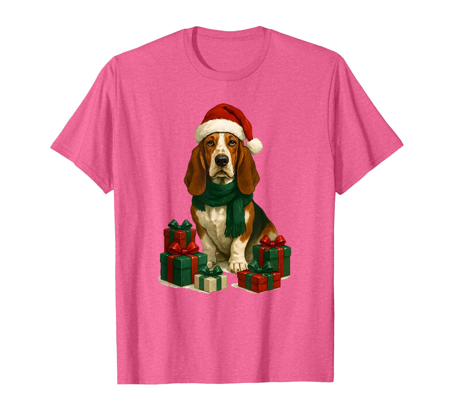 Christmas Basset Hound with Santa Claus hat, Cute T-Shirt
