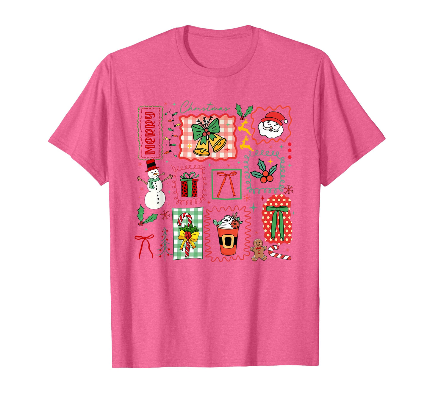 Cute Coquette Bow Christmas Santa Snowman Vintage Merry Xmas T-Shirt