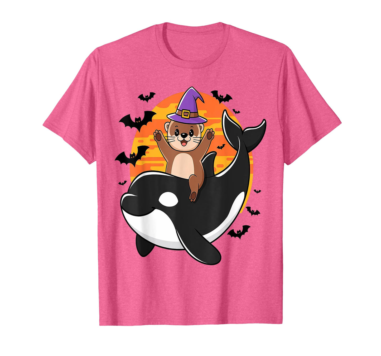 Spooky Sea Adventure Witchy Otter Riding Orca Halloween Kids T-Shirt