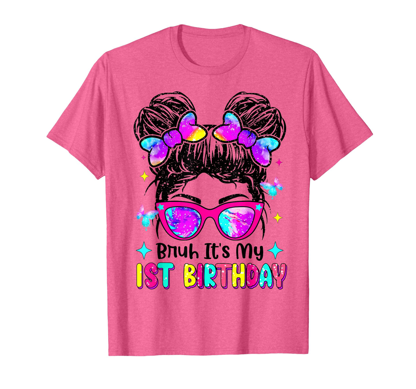 Retro Bruh It's My 1st Birthday Messy Bun Girl T-Shirt