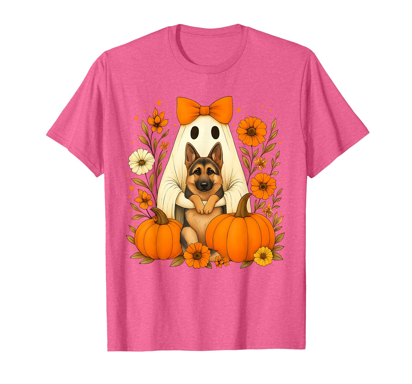 Funny Halloween Ghost Holding German Shepherd Dog Lovers T-Shirt
