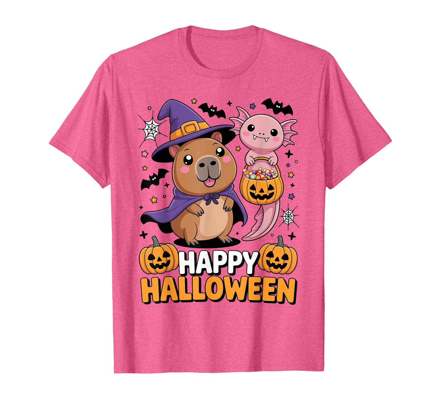 Cute Capybara and Axolotl Happy Halloween Kids T-Shirt