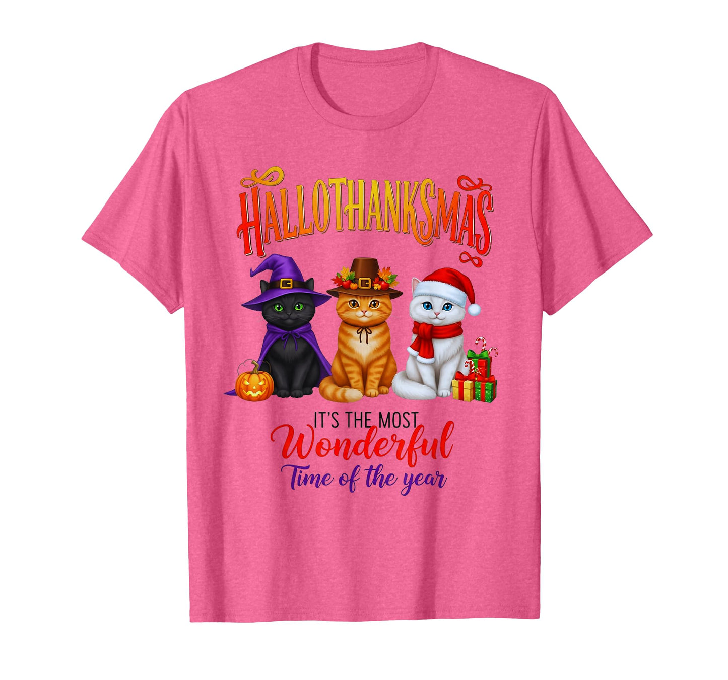 Halloween Thanksgiving Christmas Happy HalloThanksMas Cats T-Shirt