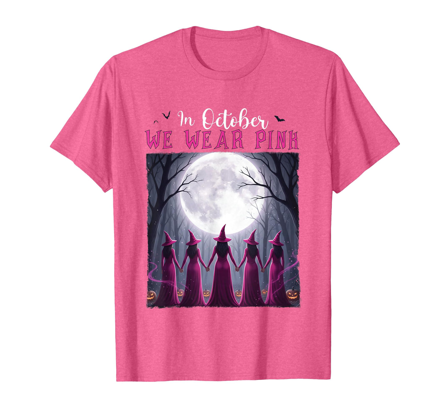 Breast Cancer Women Witch Halloween in October We Wear Pink T-Shirt