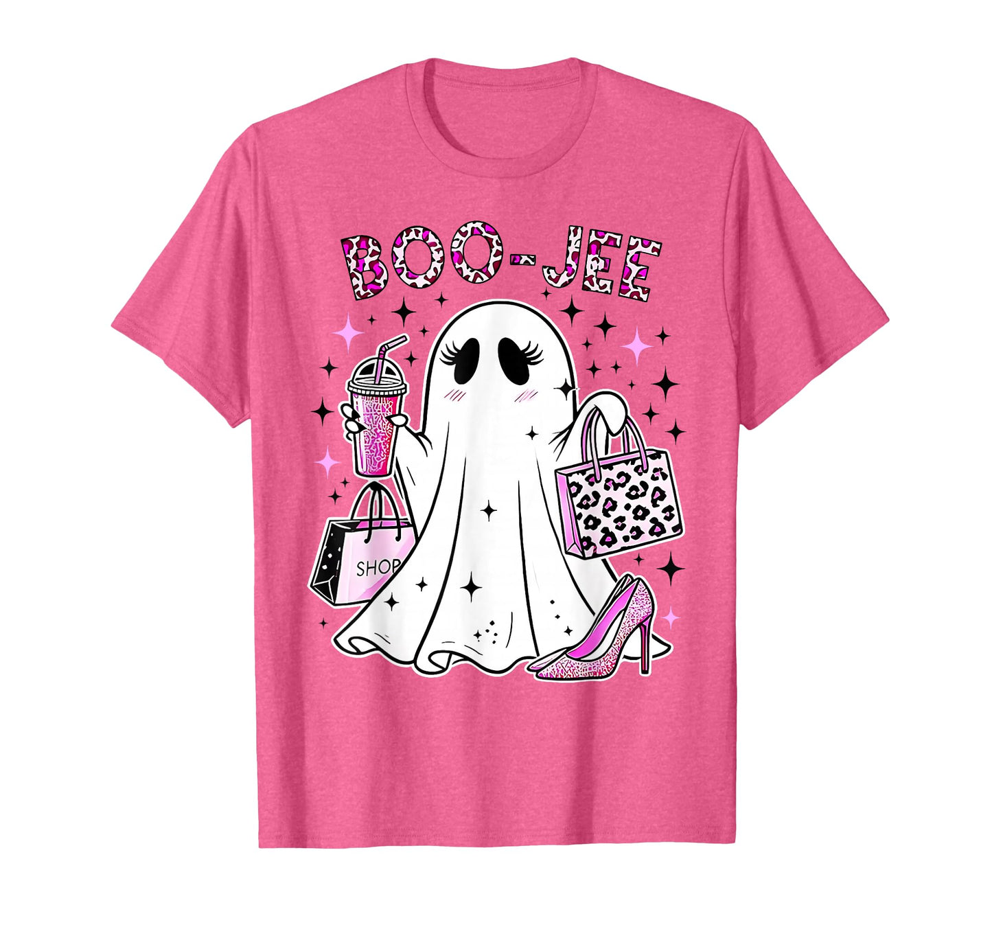 Coquette Pink Leopard Boo-JEE Ghost Halloween Women Girls T-Shirt