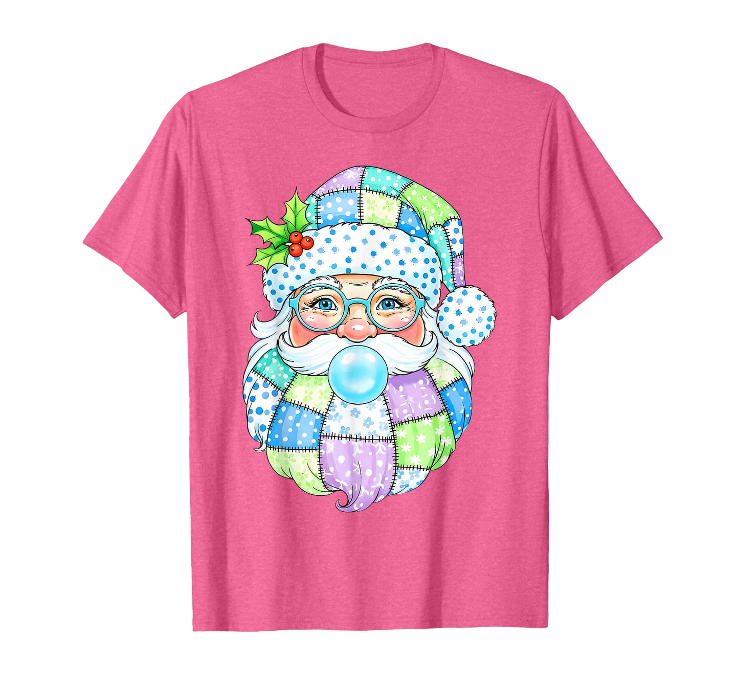 Patchwork Santa Claus Blowing Bubble Gum Girly Christmas Kid T-Shirt
