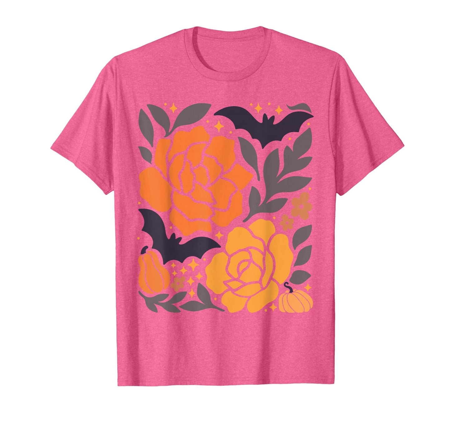 Halloween Floral Pumpkin Bat Retro Fall Autumn Graphic Top T-Shirt
