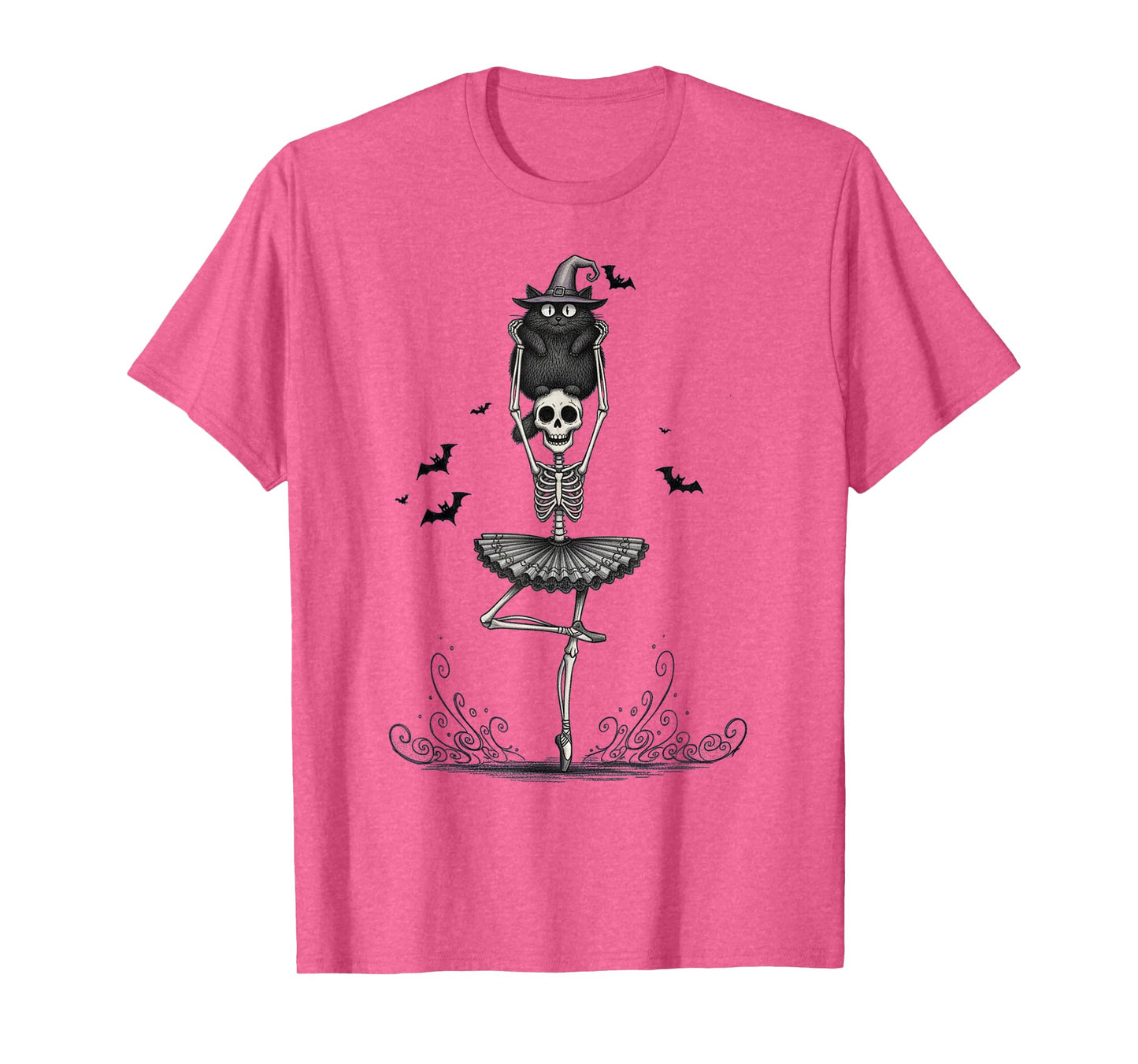 Skeleton Ballerina with Black Cat Halloween Design Fun T-Shirt