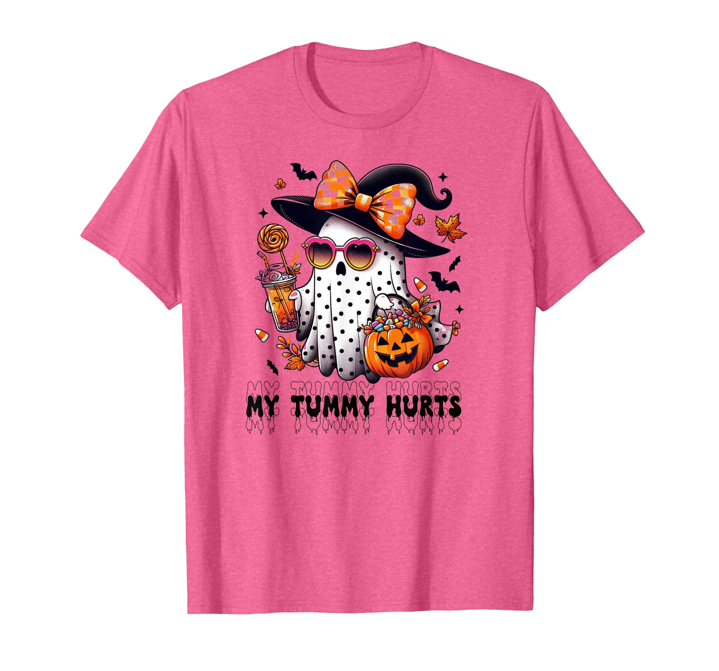 Funny My Tummy Hurts Cute Pink Ghost Boujee Halloween Coffee T-Shirt