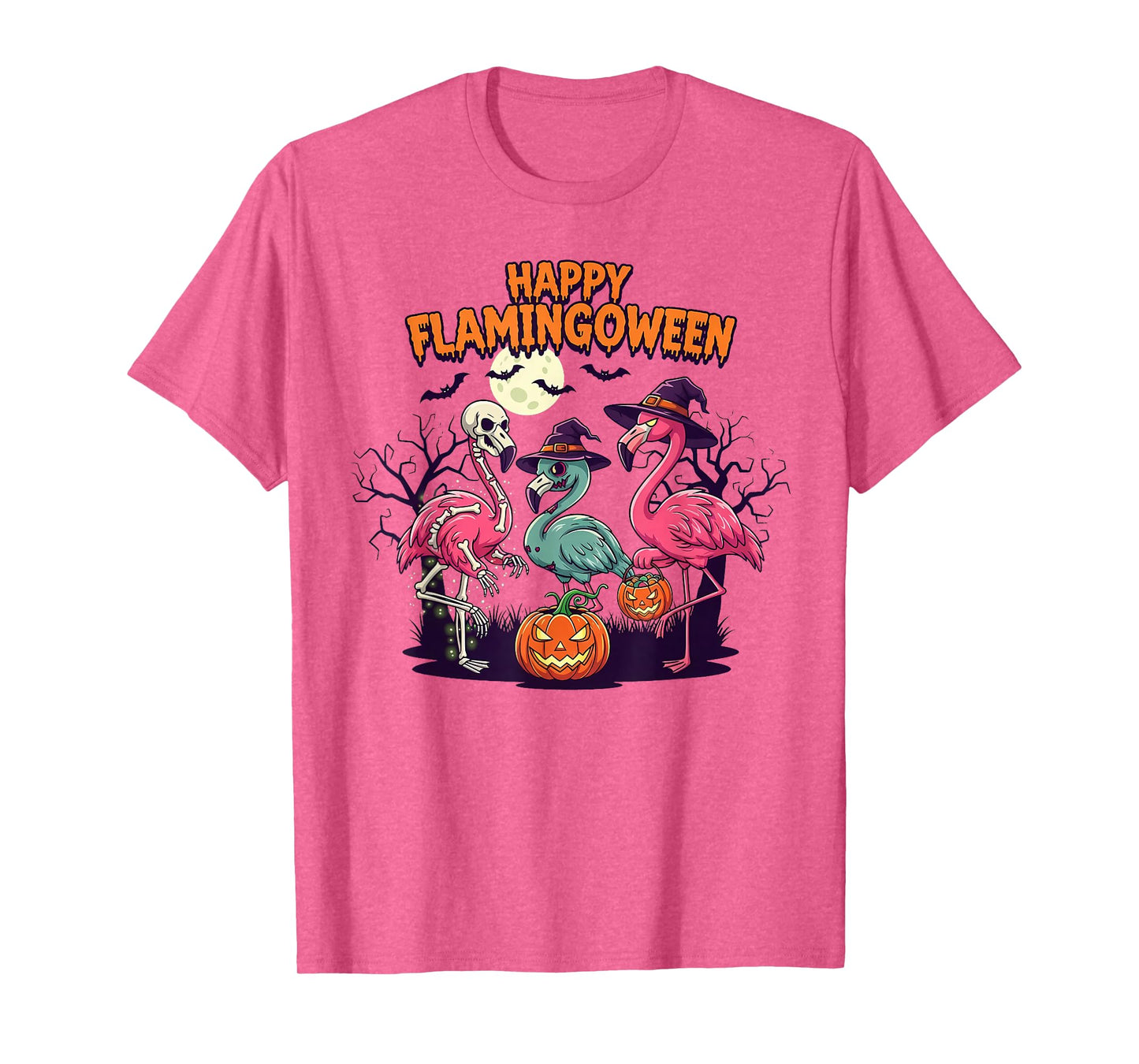 Happy Flamingoween Funny Flamingo Halloween Zombie Skeleton T-Shirt