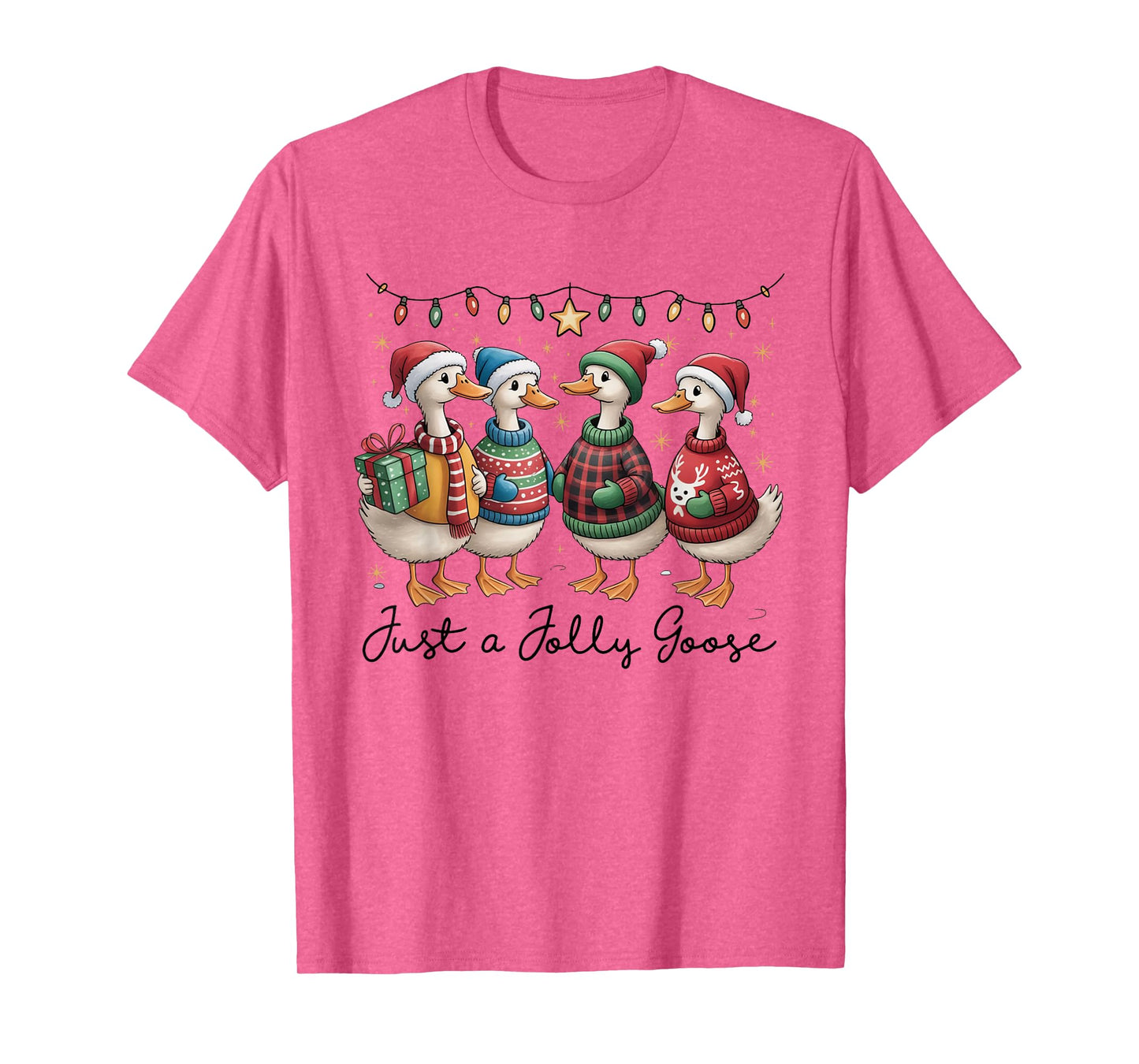 Just A Jolly Goose Funny Goose Santa Reindeer Cute Christmas T-Shirt