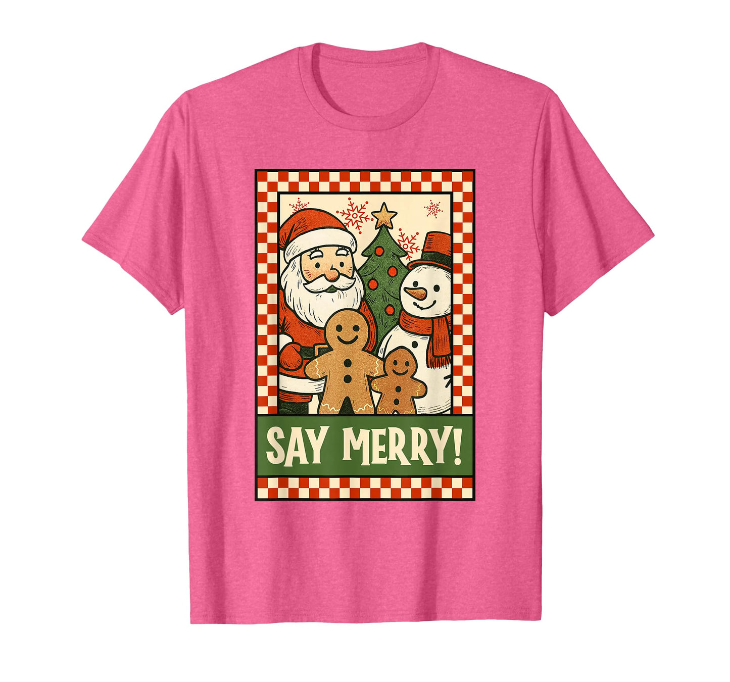 Funny Christmas Santa Gingerbread Snowman Selfie Say Merry T-Shirt