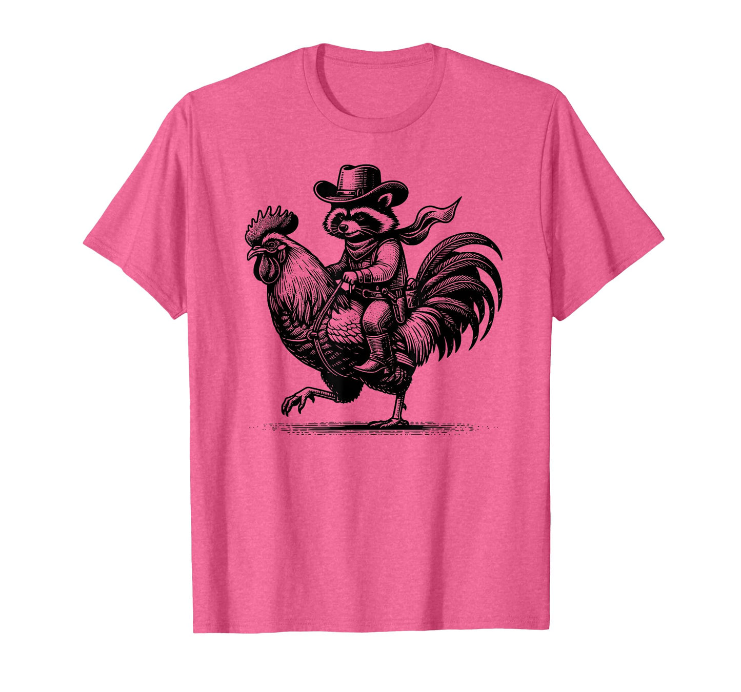 Funny Raccoon With Cowboy Hat & Boots Riding Rooster Vintage T-Shirt