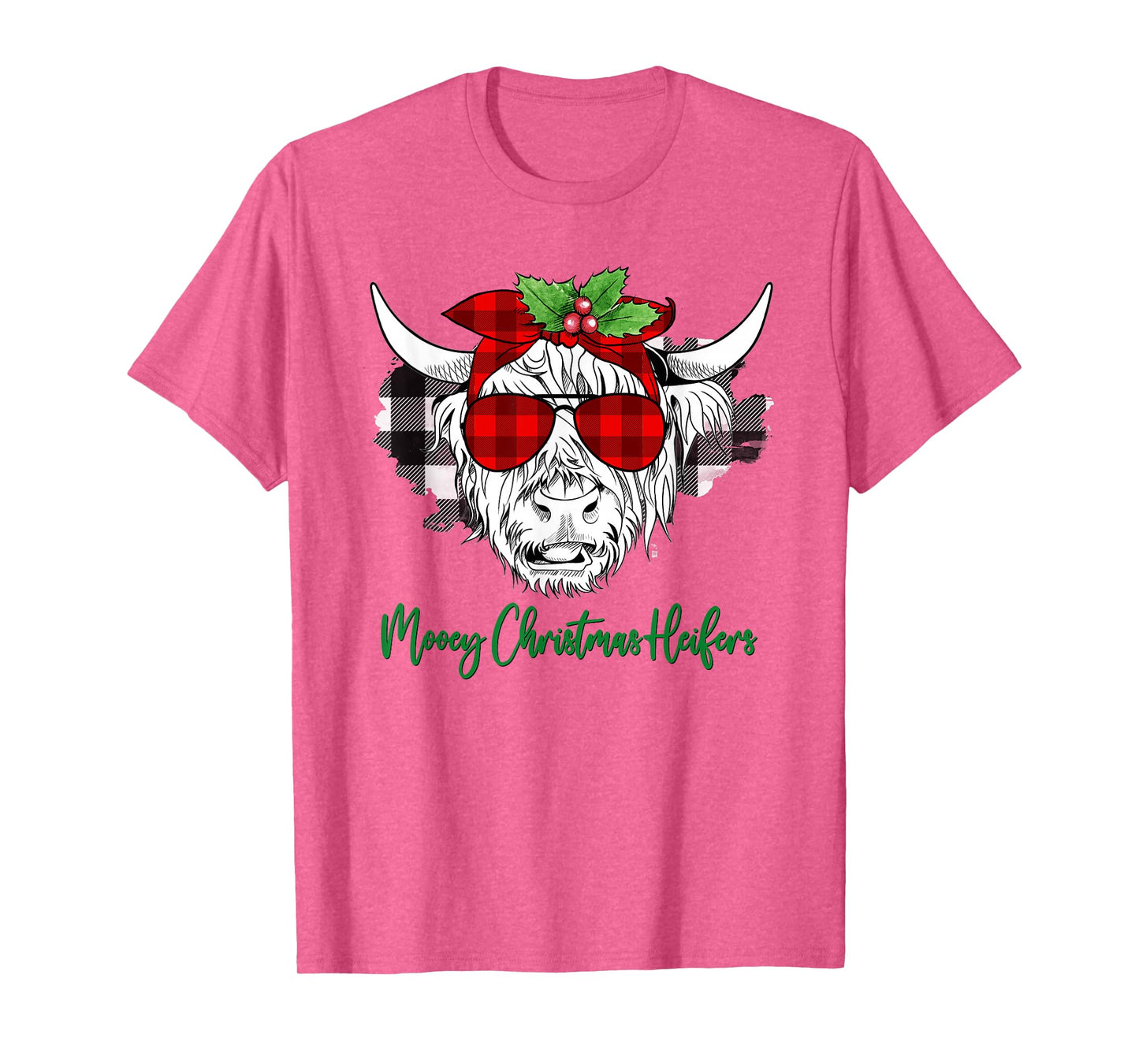 Mooey Christmas Heifers Funny Holiday Cow Plaid Sunglasses T-Shirt
