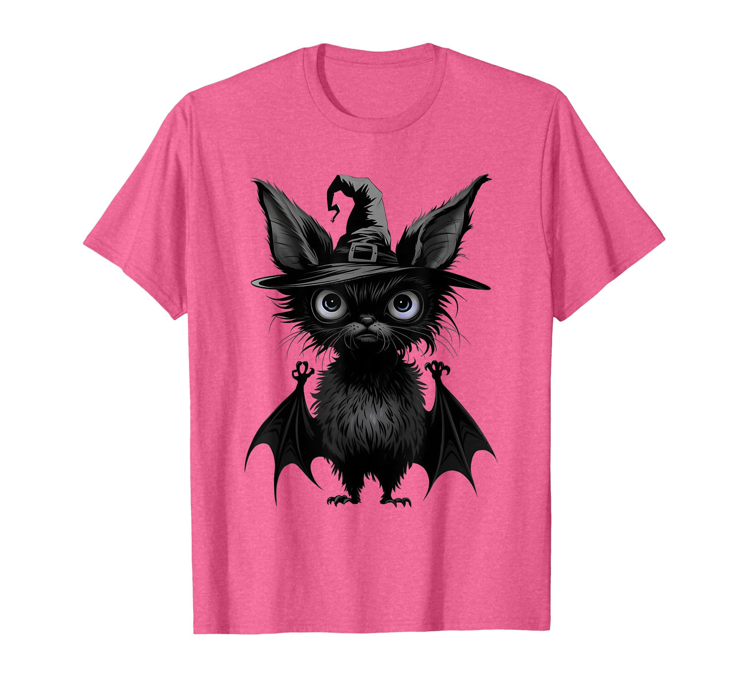 Cute Bat Wearing Witch Hat Trying to Be Scary Halloween Bat T-Shirt