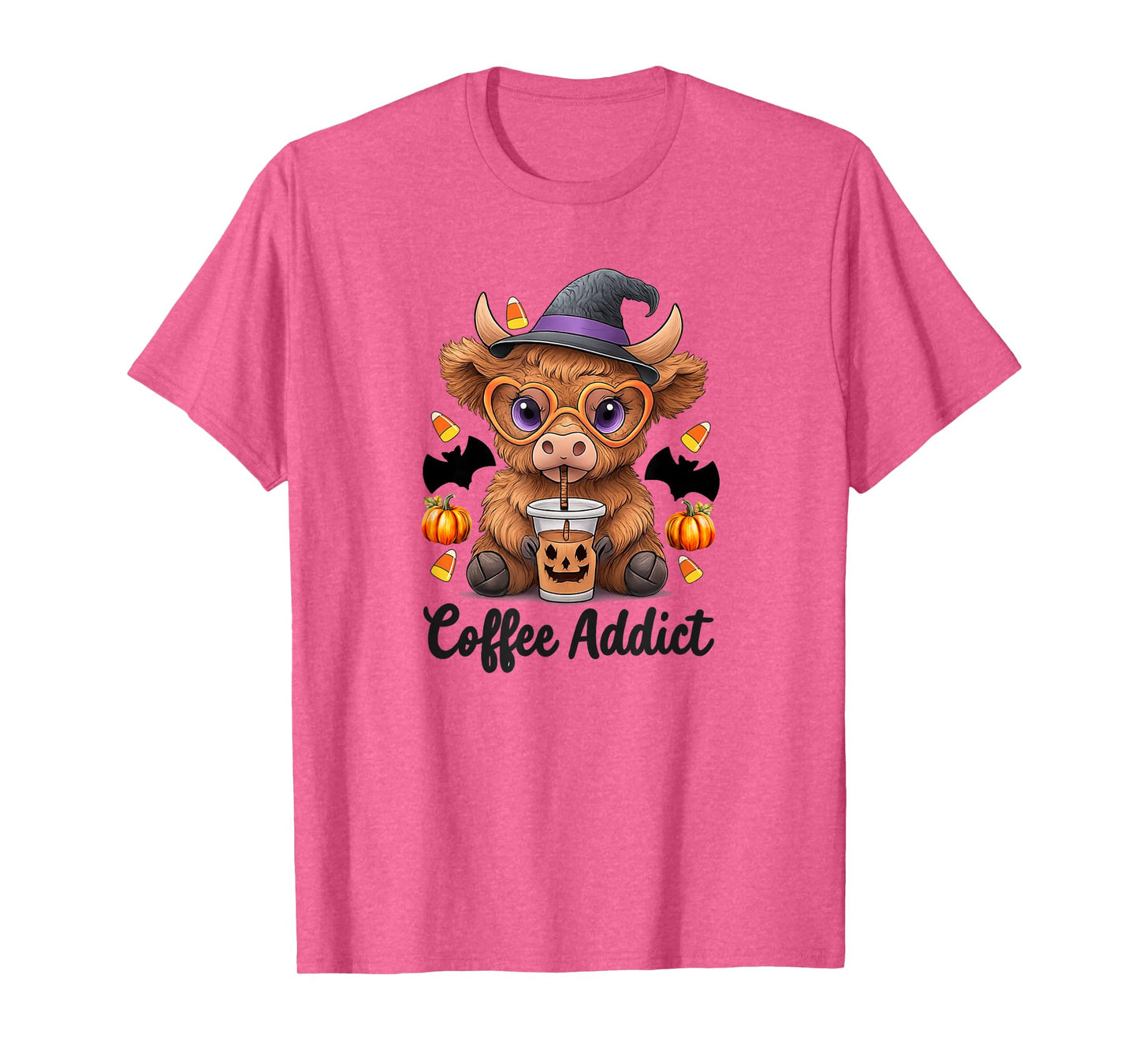 Cute Cow Drinking Coffee Halloween Art T-Shirt