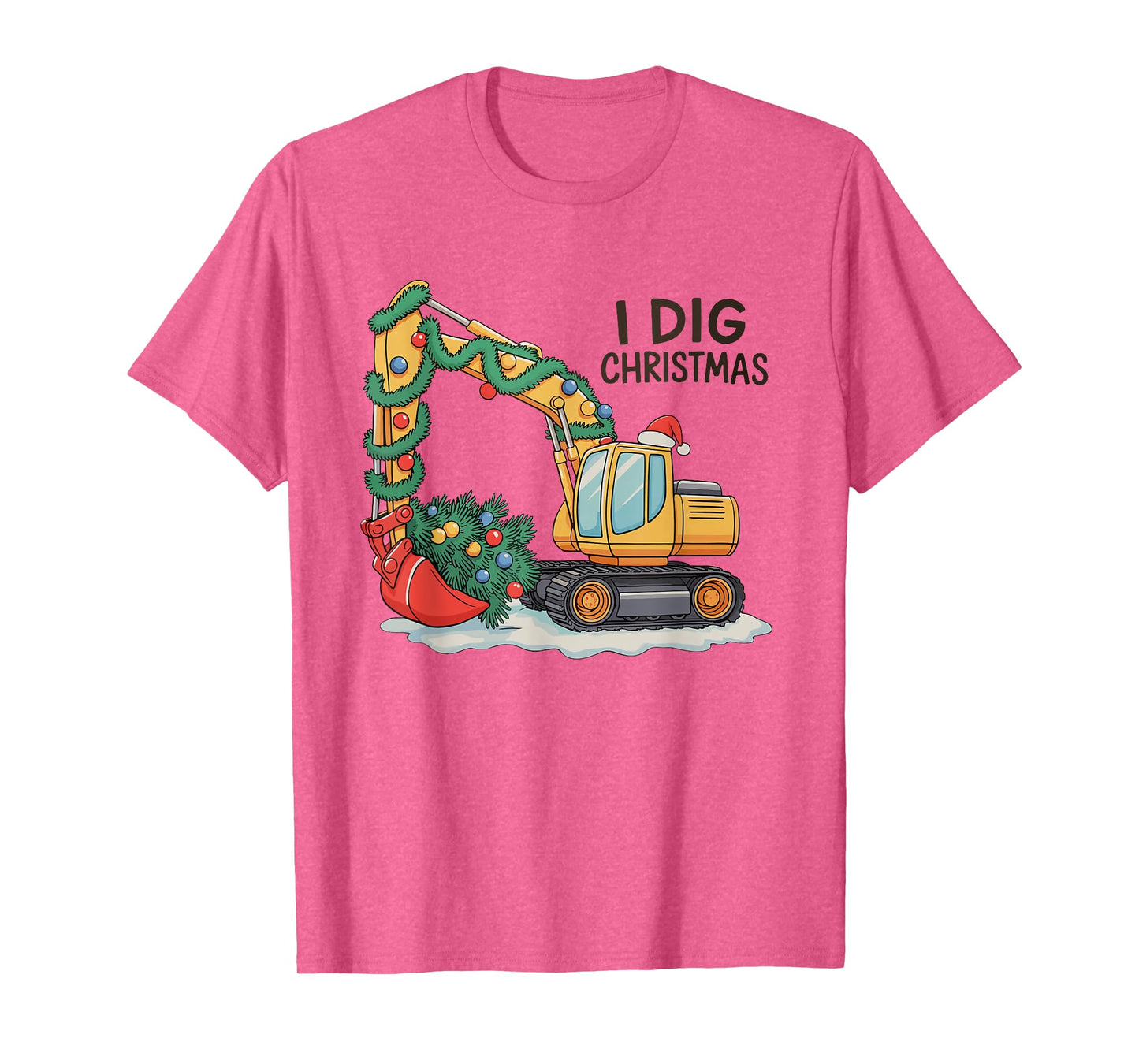 I Dig Christmas Excavator Tree Santa Hat Xmas Lights T-Shirt