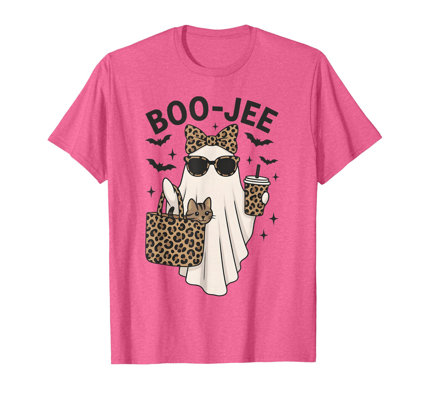 Coquette Leopard Cute Cat Ghost Coffee Boo-JEE Halloween T-Shirt